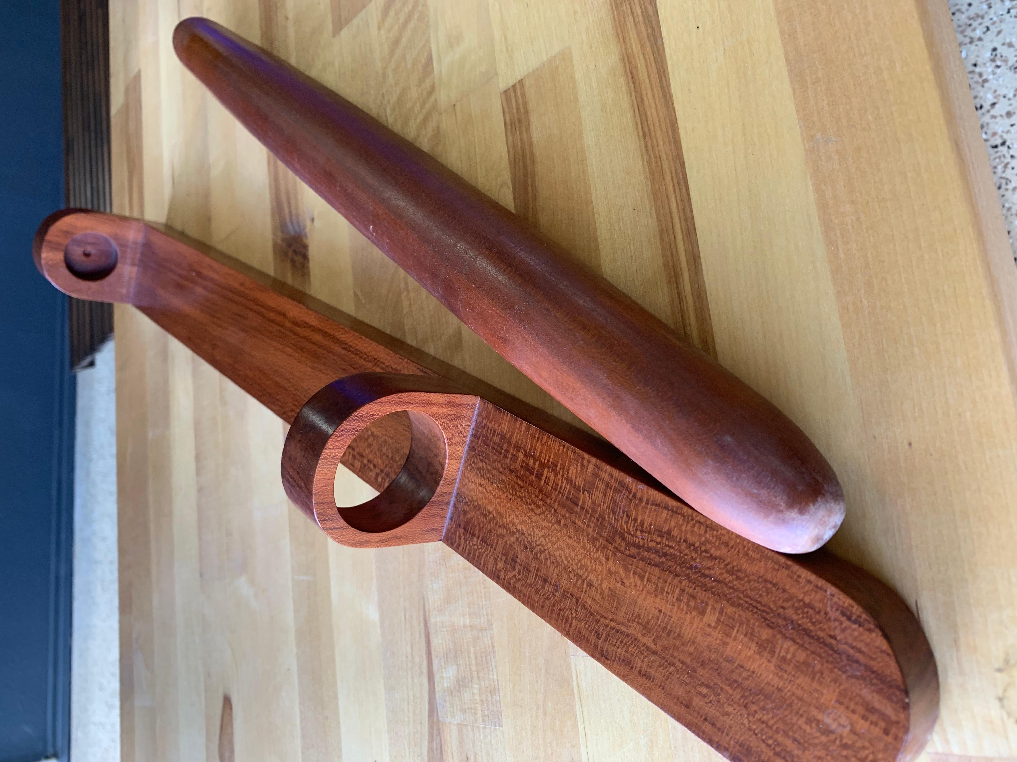 Solid Teak Rolling Pin with Wall mounted Stand Crafted by Dee Gibsen For Sale 5