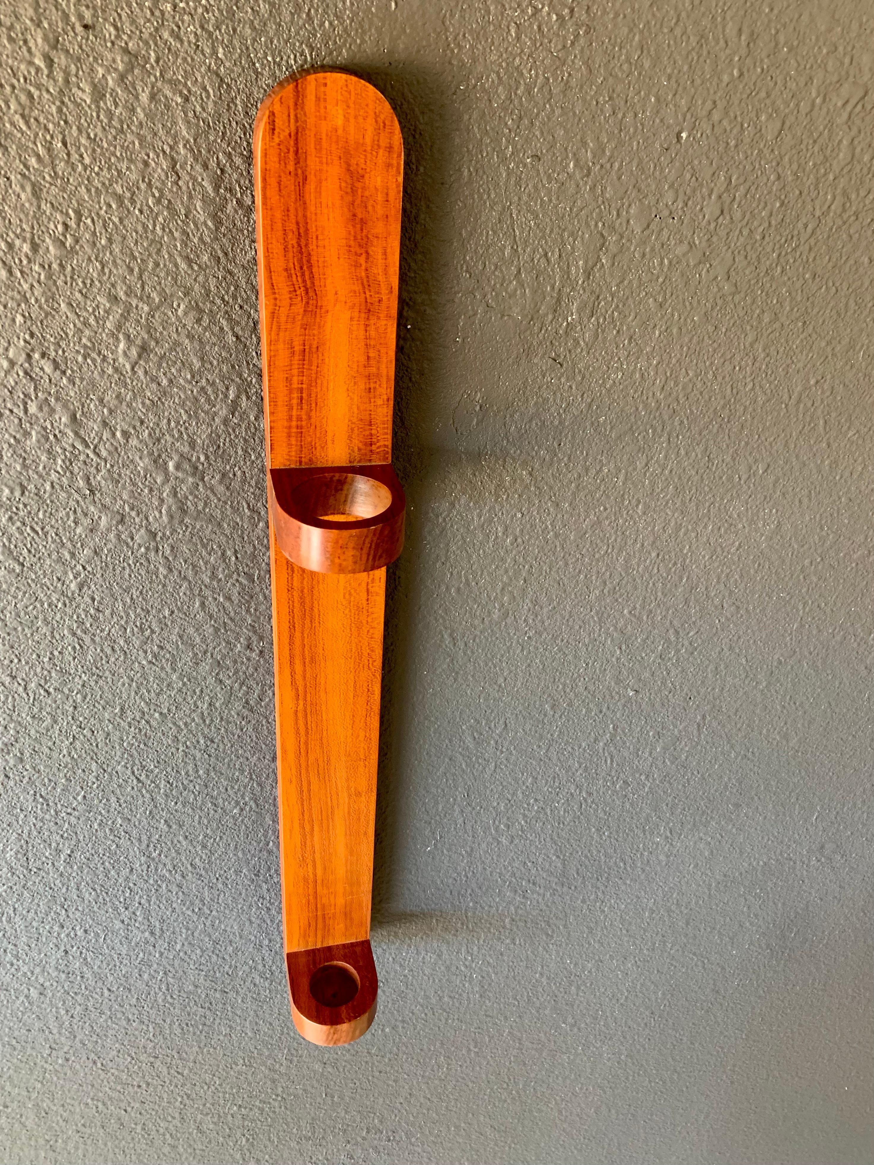Solid Teak Rolling Pin with Wall mounted Stand Crafted by Dee Gibsen In Good Condition For Sale In Denton, TX