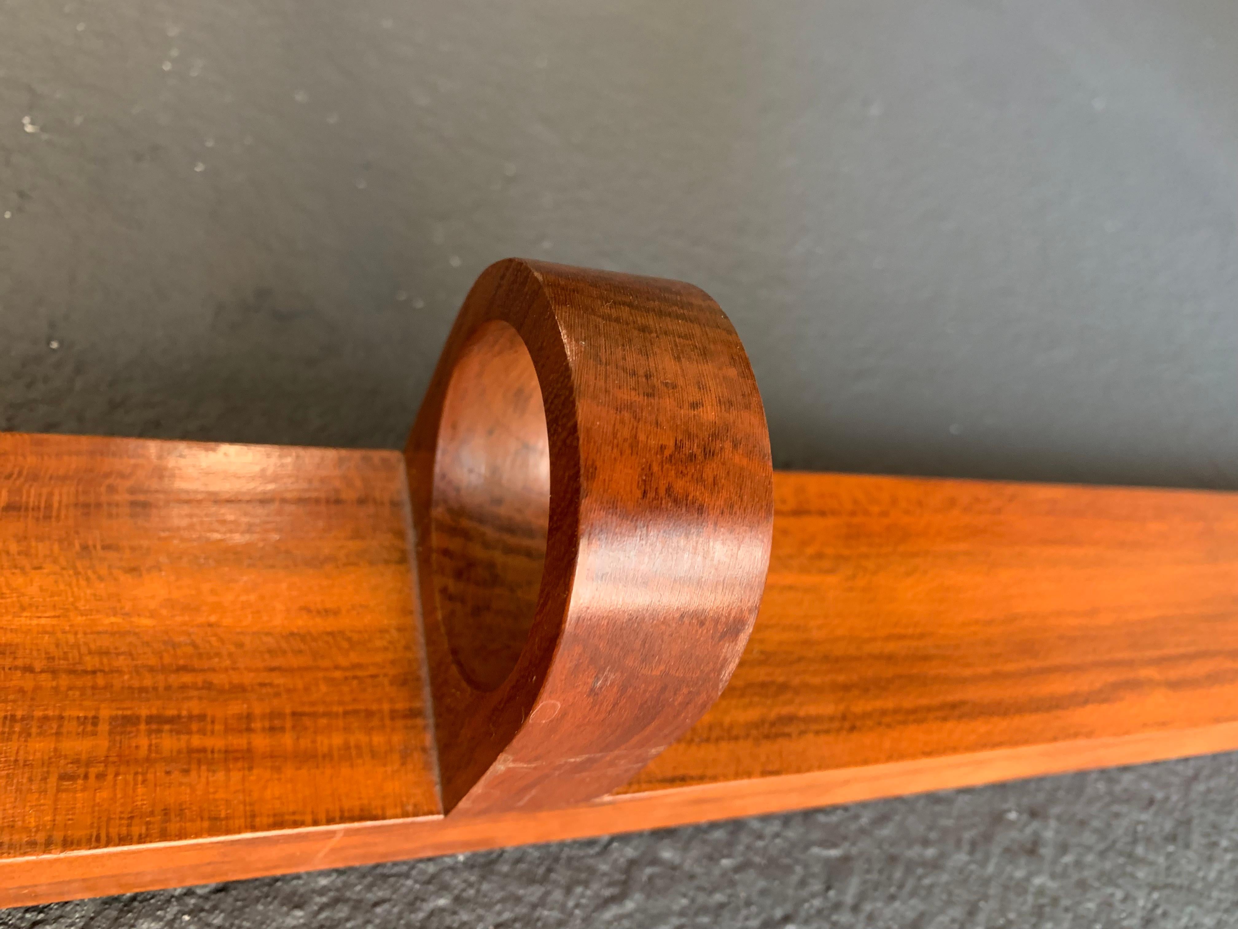 Solid Teak Rolling Pin with Wall mounted Stand Crafted by Dee Gibsen For Sale 1