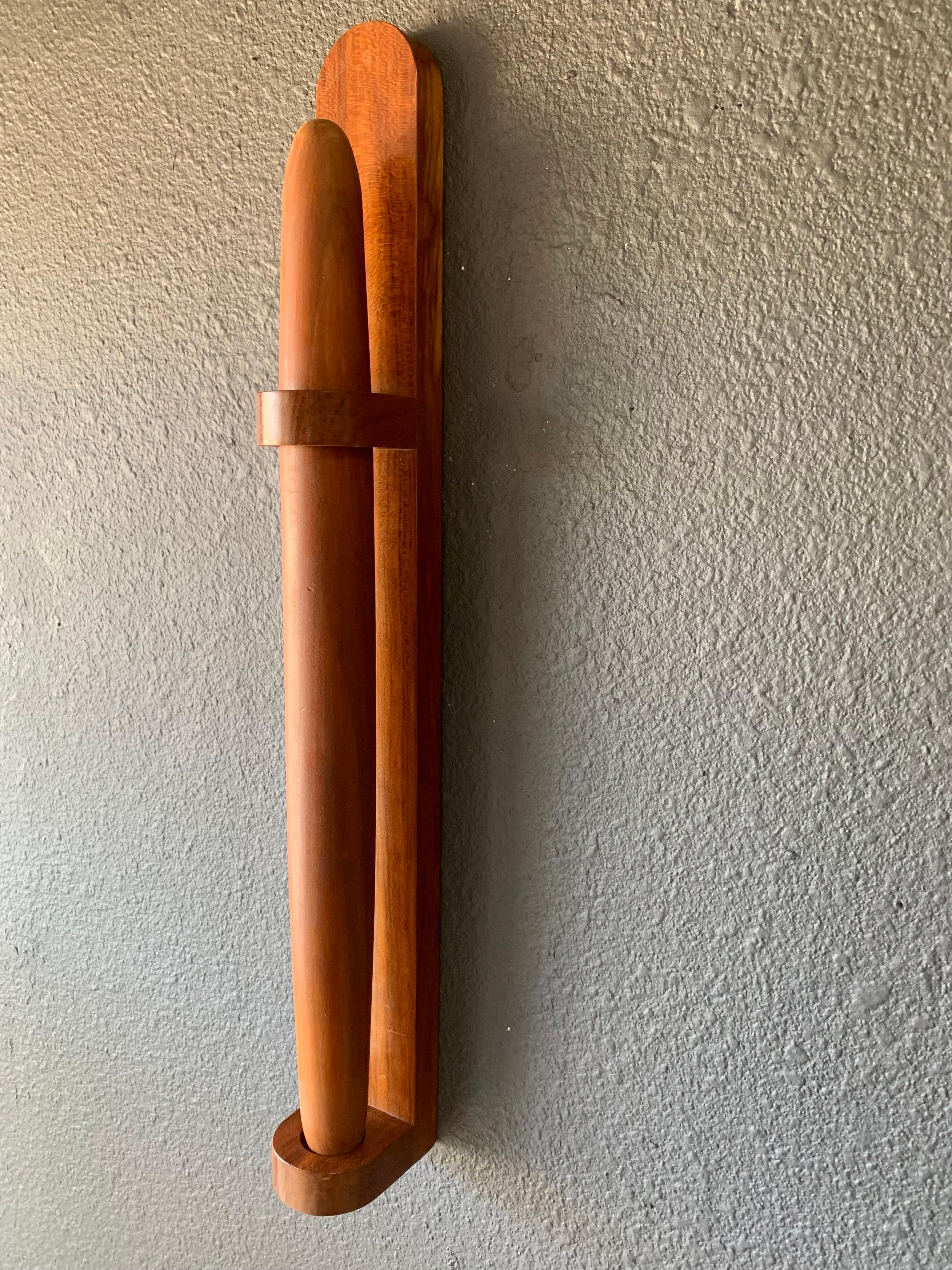 Solid Teak Rolling Pin with Wall mounted Stand Crafted by Dee Gibsen For Sale 2