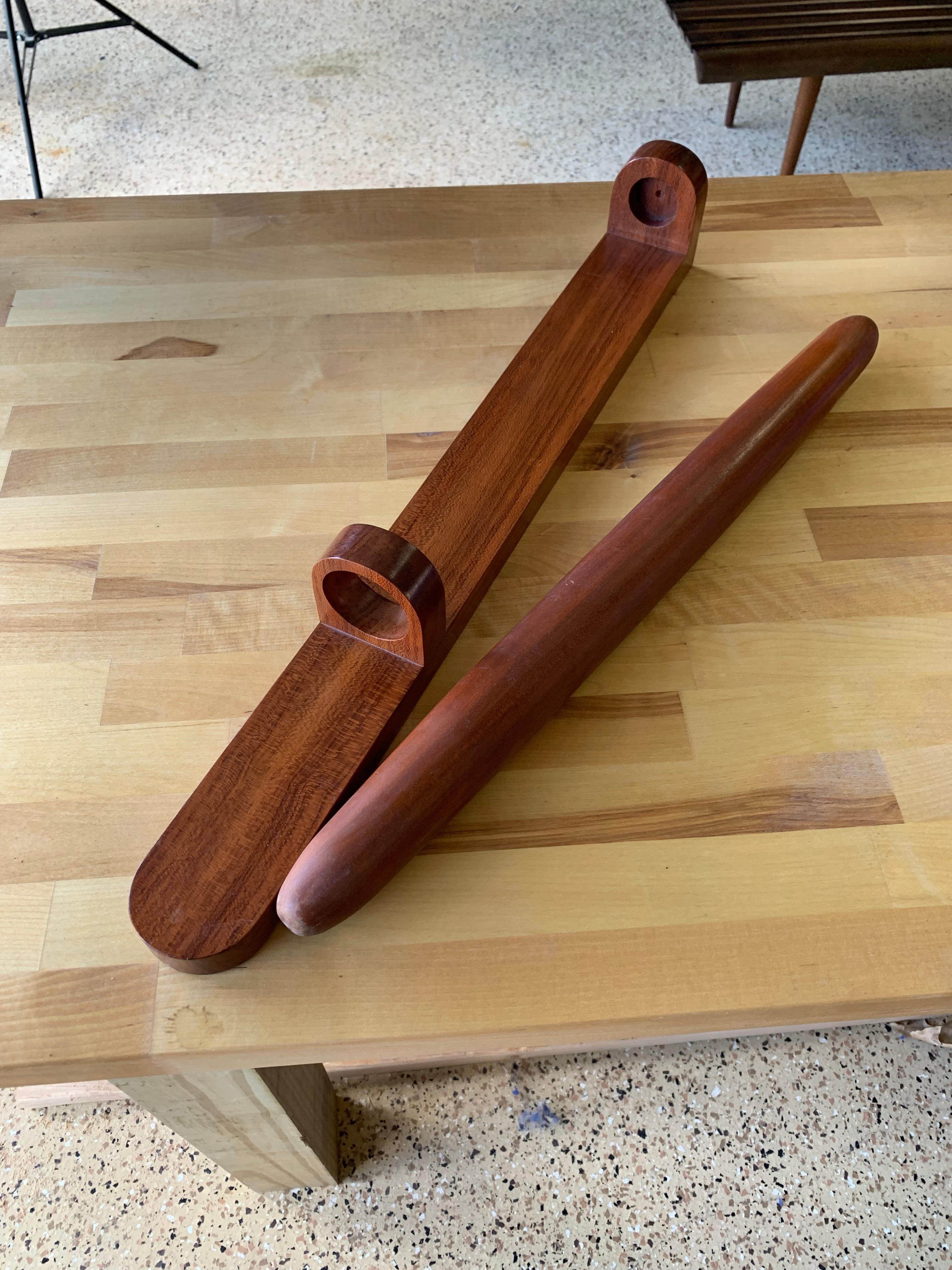 Solid Teak Rolling Pin with Wall mounted Stand Crafted by Dee Gibsen For Sale 3