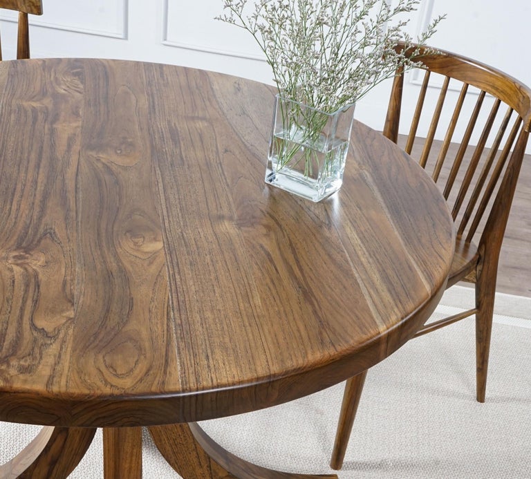 Solid Teak Round Dining Table For Sale at 1stDibs