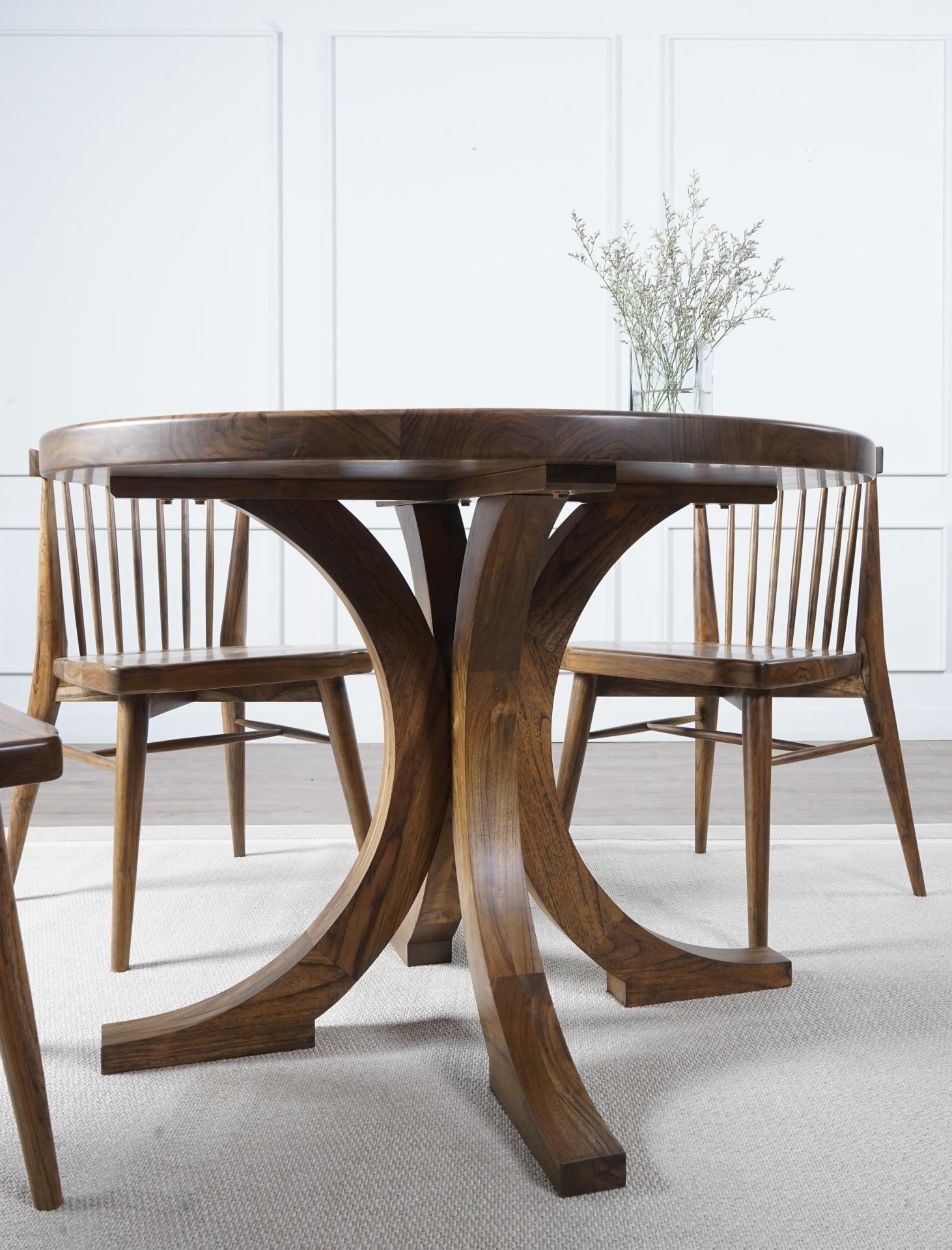 Contemporary Solid Teak Round Dining Table For Sale