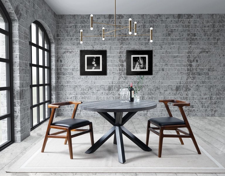 Solid Teak Round Dining Table with Black Metal Spider Legs For Sale at ...
