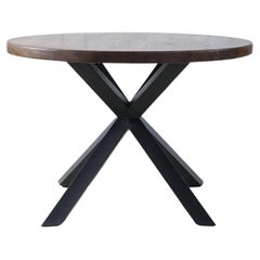 Solid Teak Round Dining Table with Black Metal Spider Legs