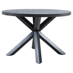 Solid Teak Round Dining Table with Black Metal Spider Legs