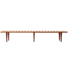 1950s Danish Solid Teak Slatted Bench by Hans J. Wegner for Johannes Hansen