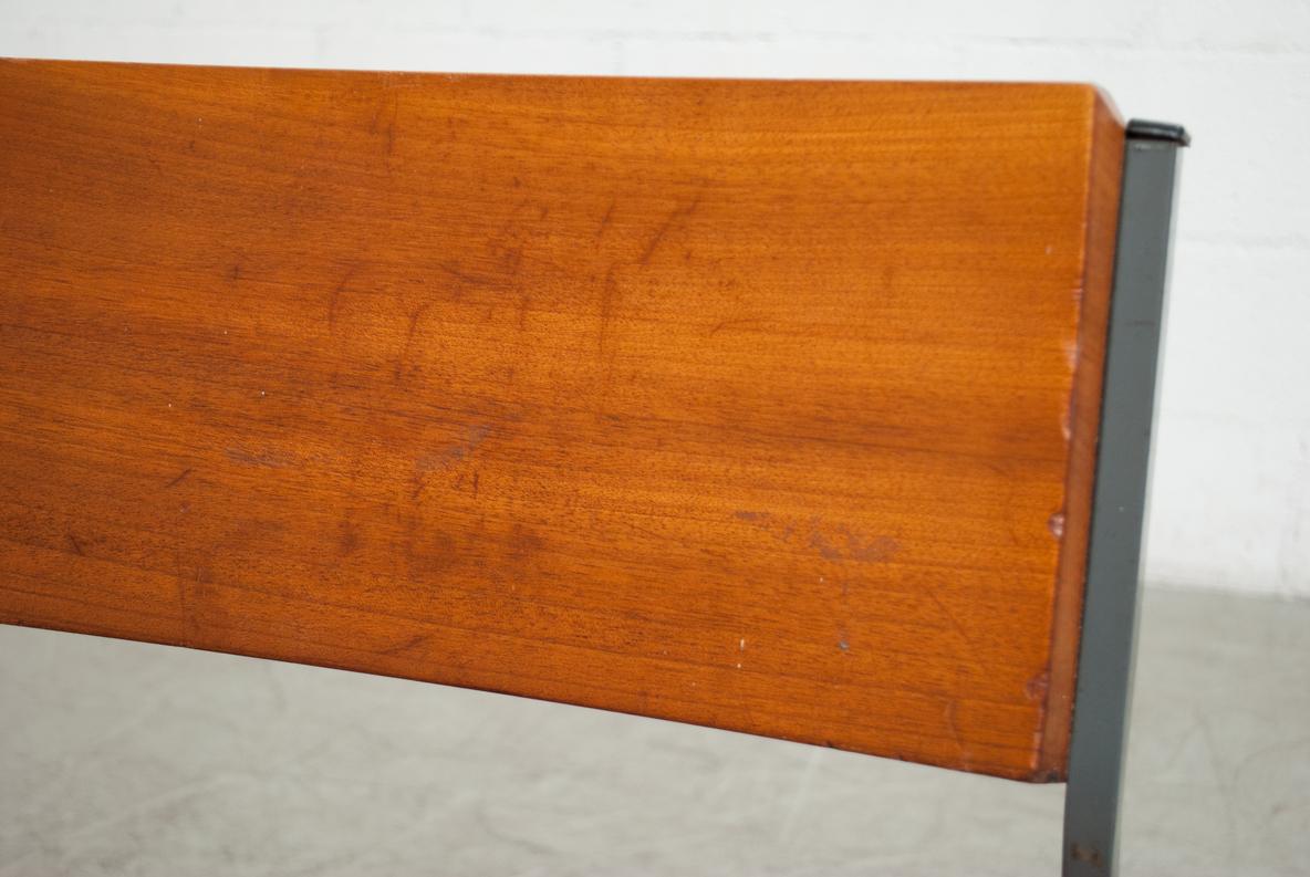Solid Teak Stacking Solid Teak Church Chairs w/ Metal Frames & Book Cubby In Good Condition In Los Angeles, CA