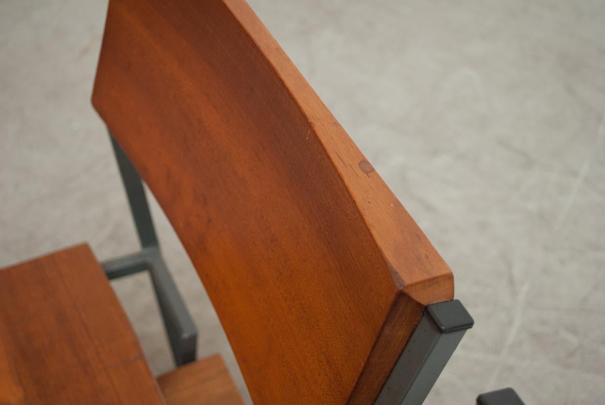 Solid Teak Stacking Solid Teak Church Chairs w/ Metal Frames & Book Cubby 1