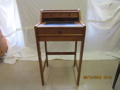 Solid Teak Standing Desk from Denmark with Leather Insert