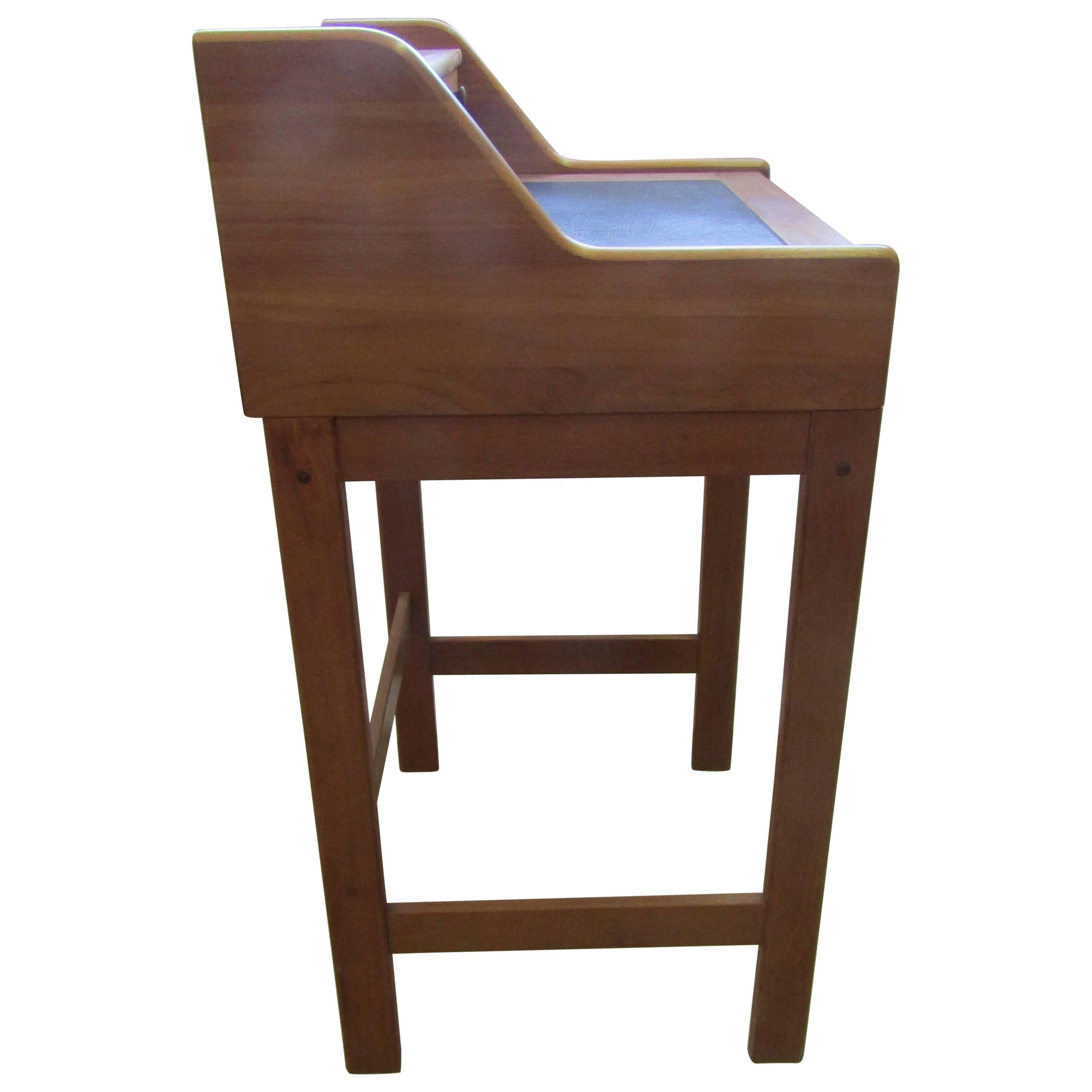 Solid Teak Standing Desk from Denmark with Leather Insert
