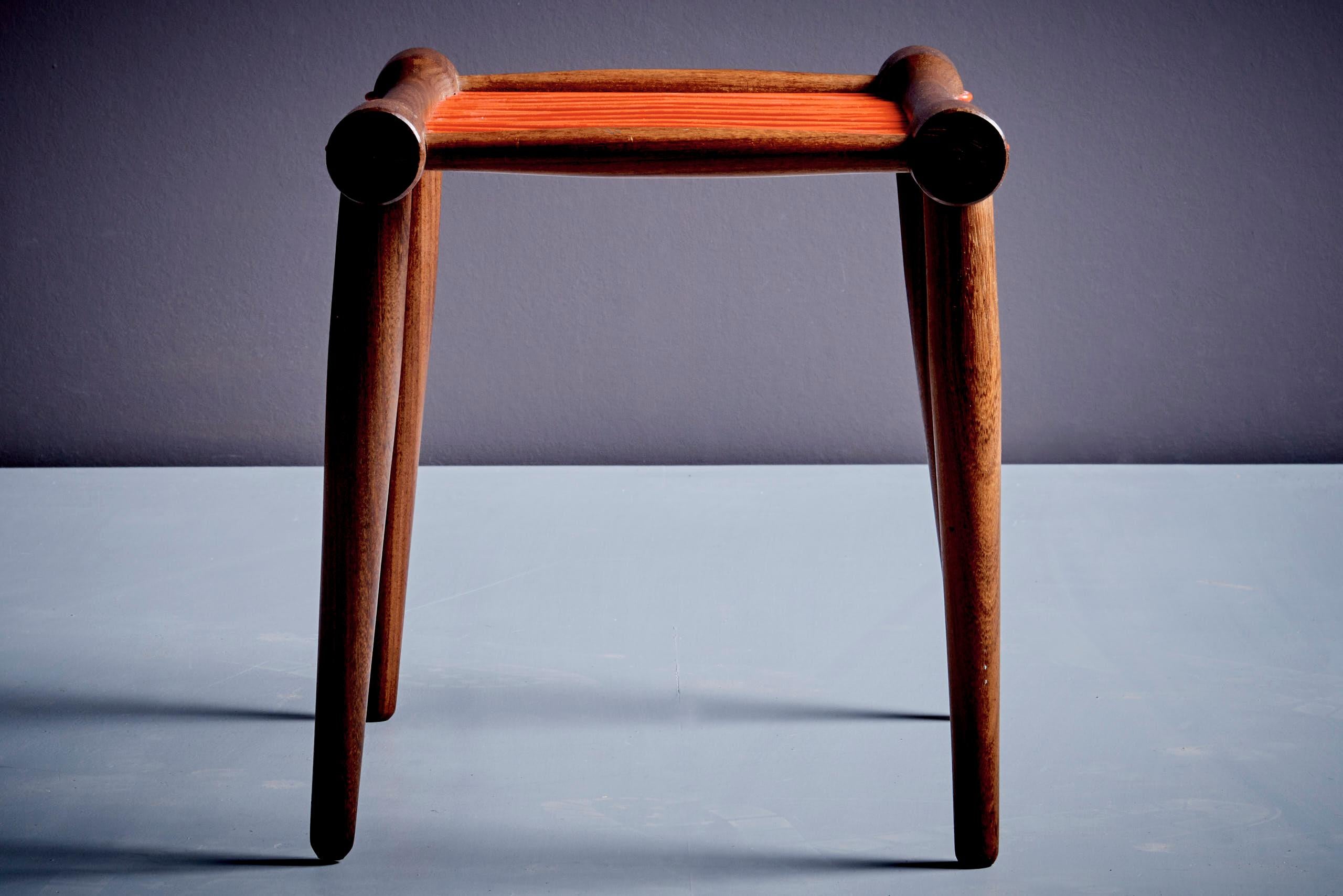 Danish Solid Teak Stool with woven cord For Sale