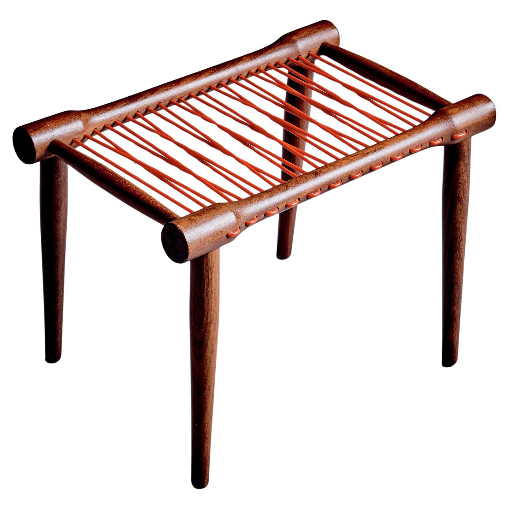 Solid Teak Stool with woven cord For Sale