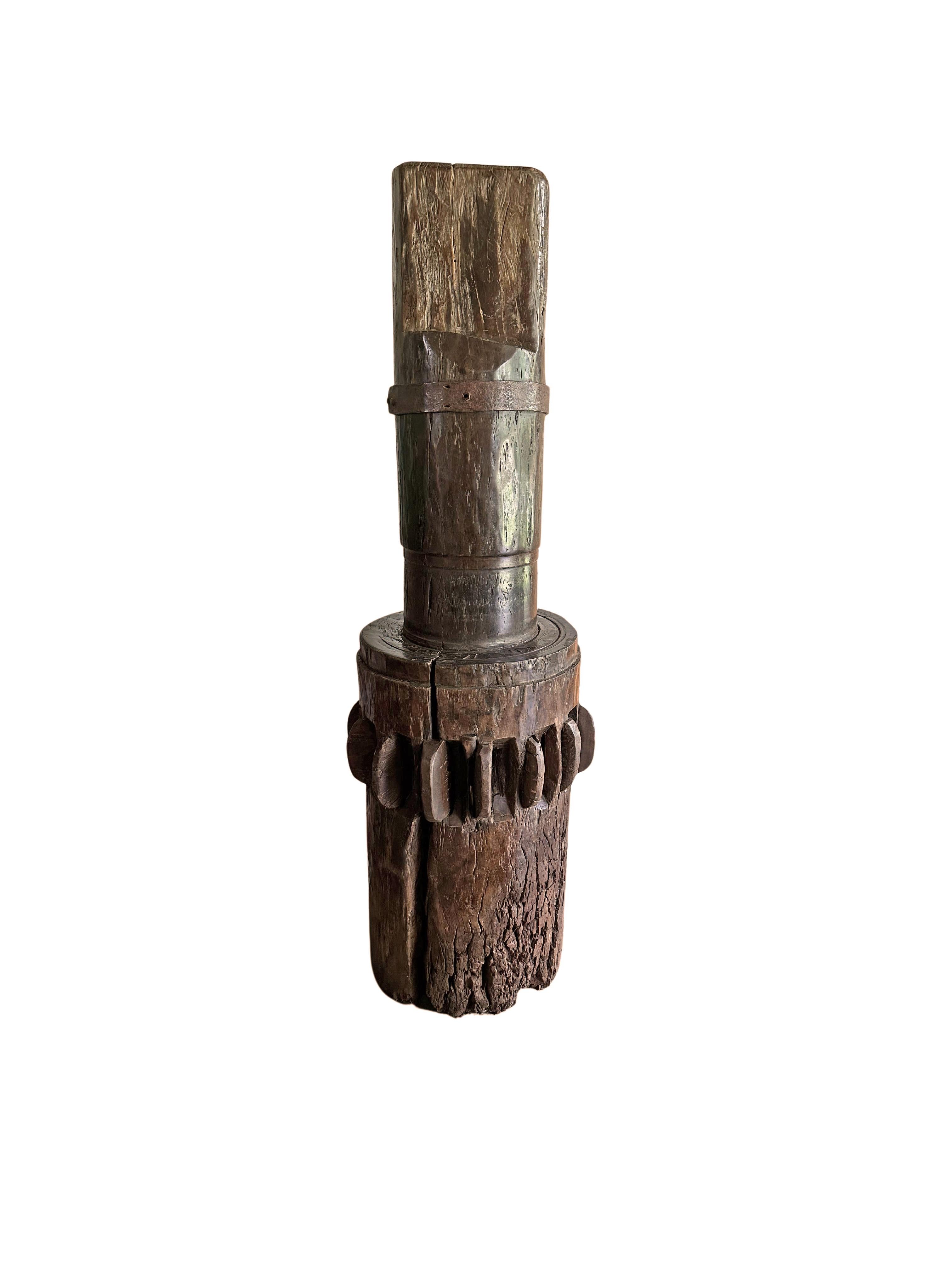 Indonesian Solid Teak Sugar Cane Mill Crusher / Grinder from Java, Indonesia, c. 1900 For Sale