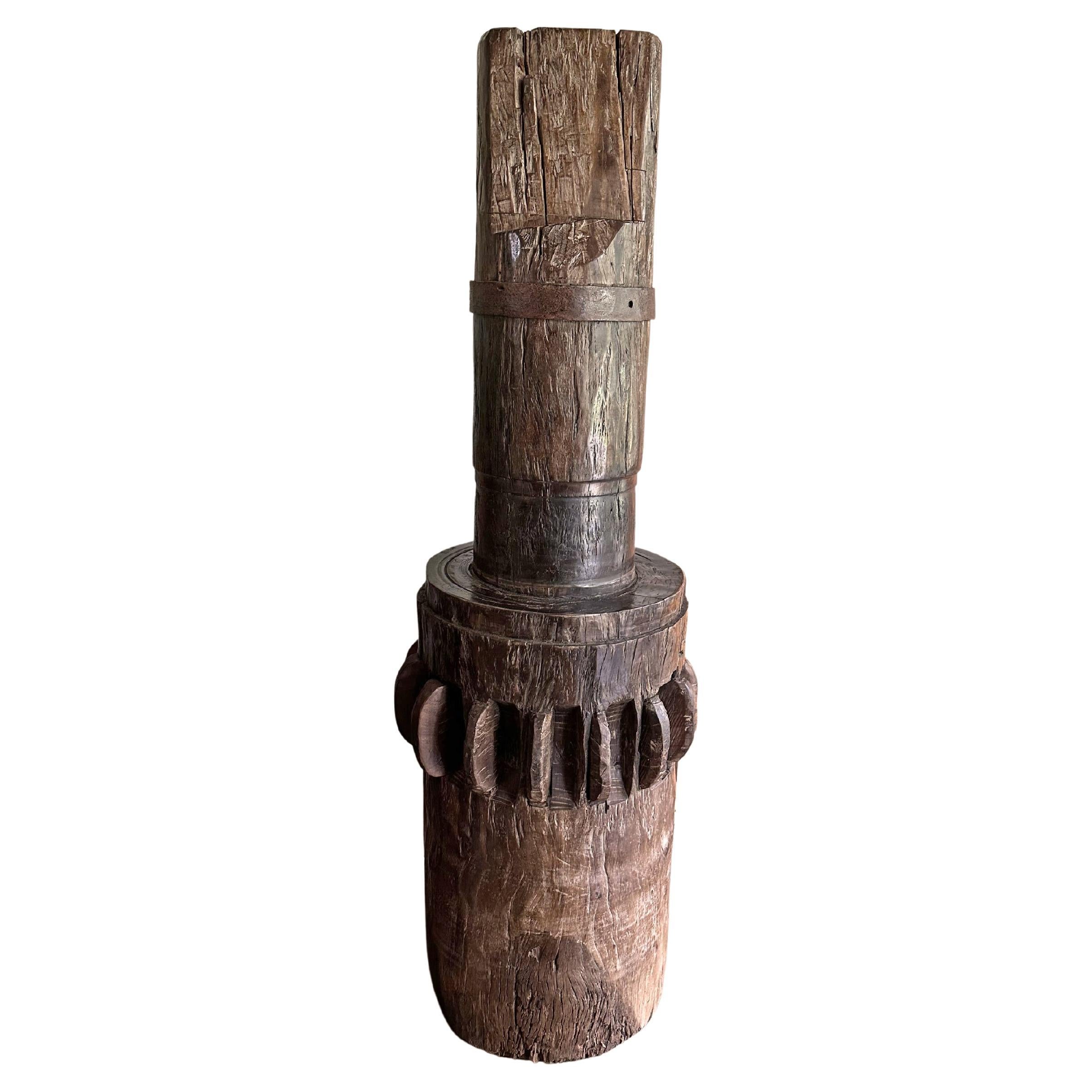 Solid Teak Sugar Cane Mill Crusher / Grinder from Java, Indonesia, c. 1900 For Sale