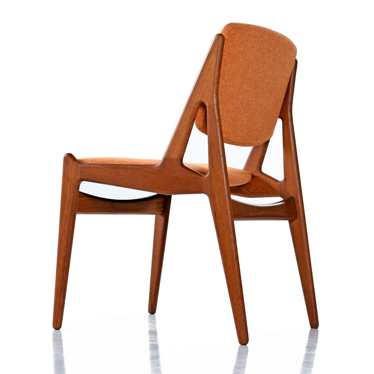 Mid-Century Modern Arne Vodder Ella Dining Chairs New Fabric Solid Teak Swivel Back Danish Modern