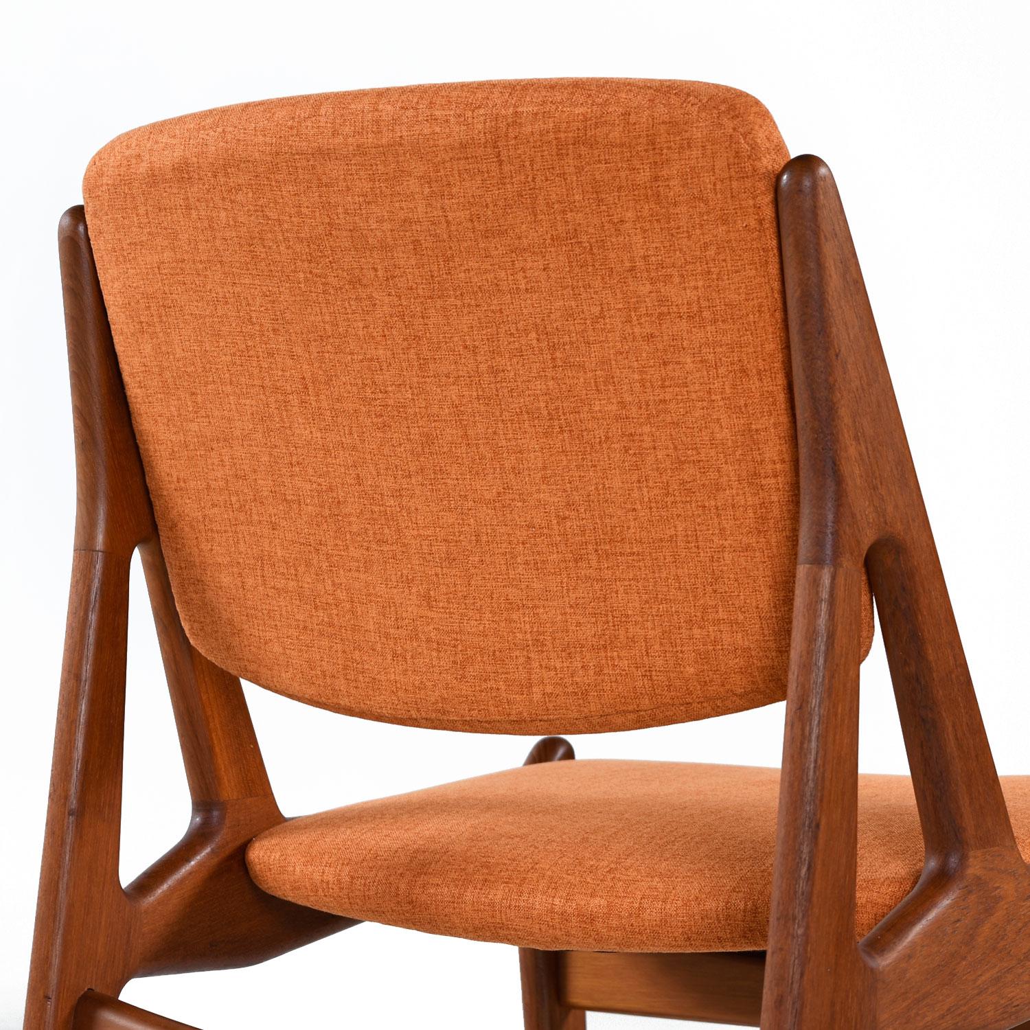 Mid-20th Century Arne Vodder Ella Dining Chairs New Fabric Solid Teak Swivel Back Danish Modern