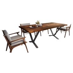 Solid Teak Table in Sandblasted Autumn with Grey Metal legs