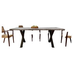 Solid Teak Table in Sandblasted Weathered with Black Metal legs