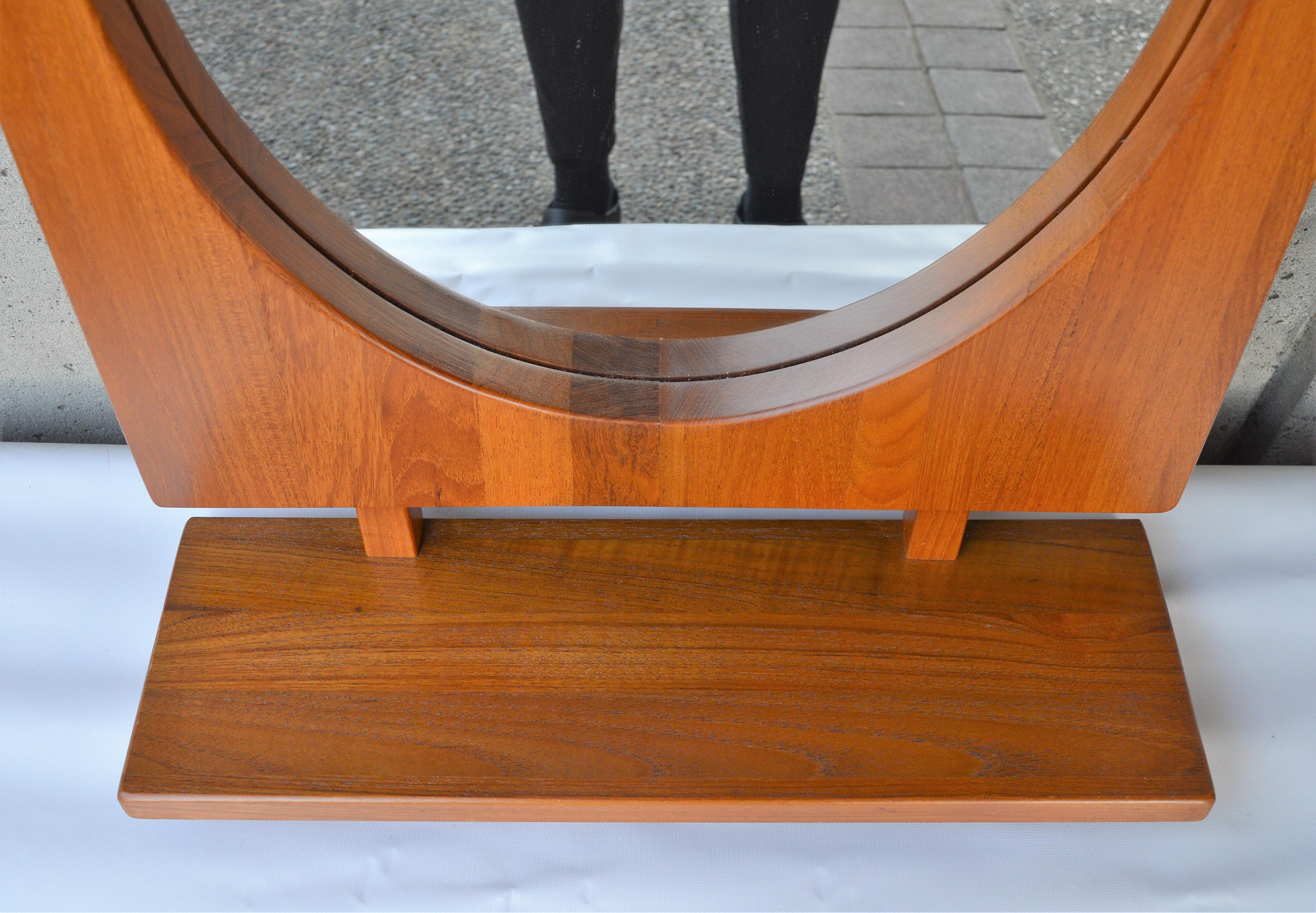 Danish Solid Teak Table or Wall Mirror with Shelf in Oval by Pedersen & Hansen, Denmark For Sale