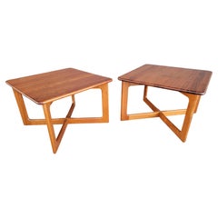 Solid Teak Teak Danish Modern End Tables with X Base A Pair