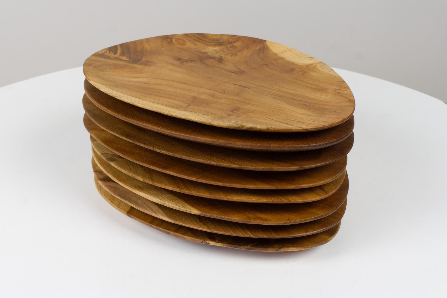 Mid-20th Century Solid Teak Tray or Serving Platter, Hand Moulded Set of 8