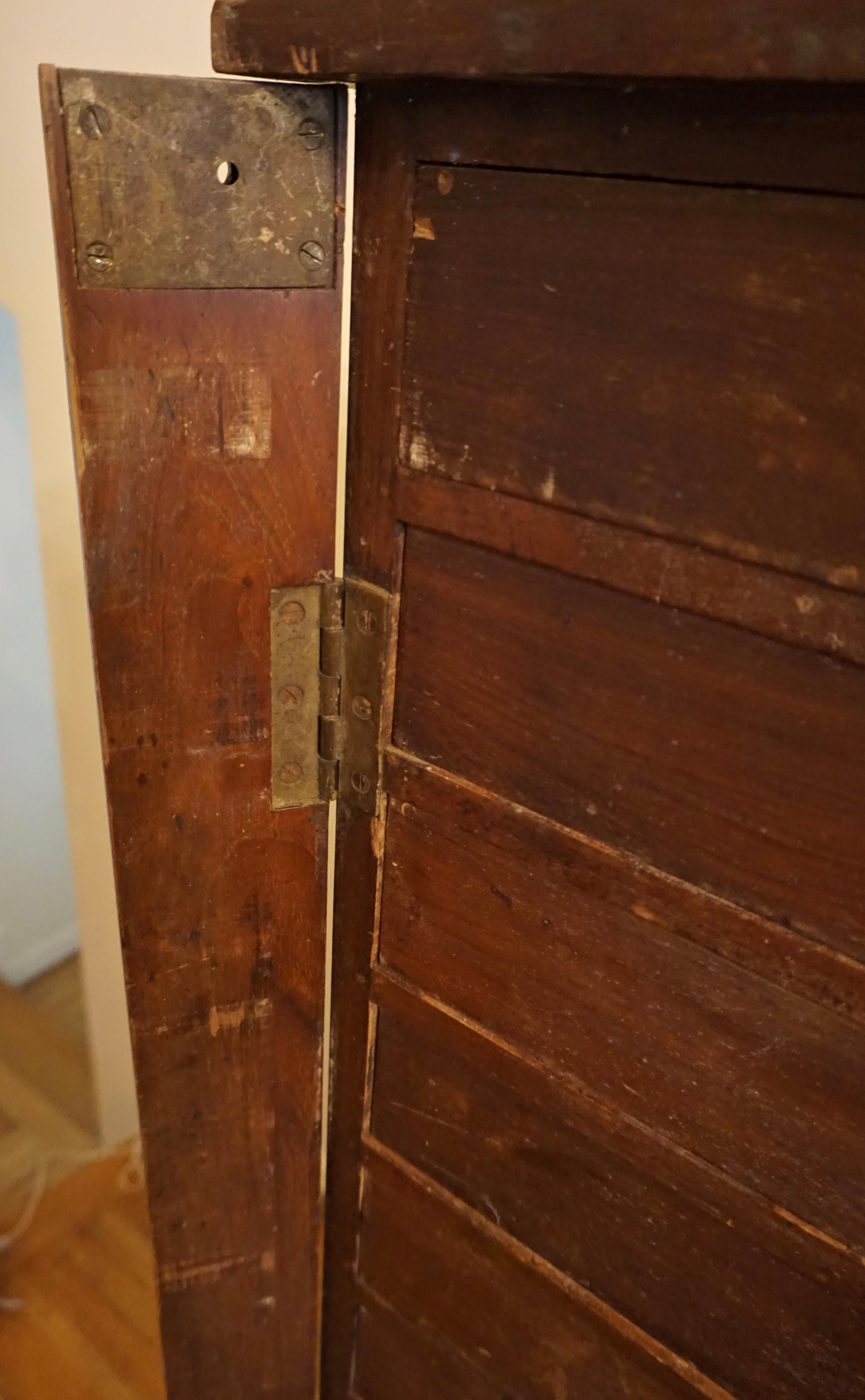 British Colonial Teak Filing Apothecary Cabinet wt Metal Pulls & Lock Mechanism For Sale 1