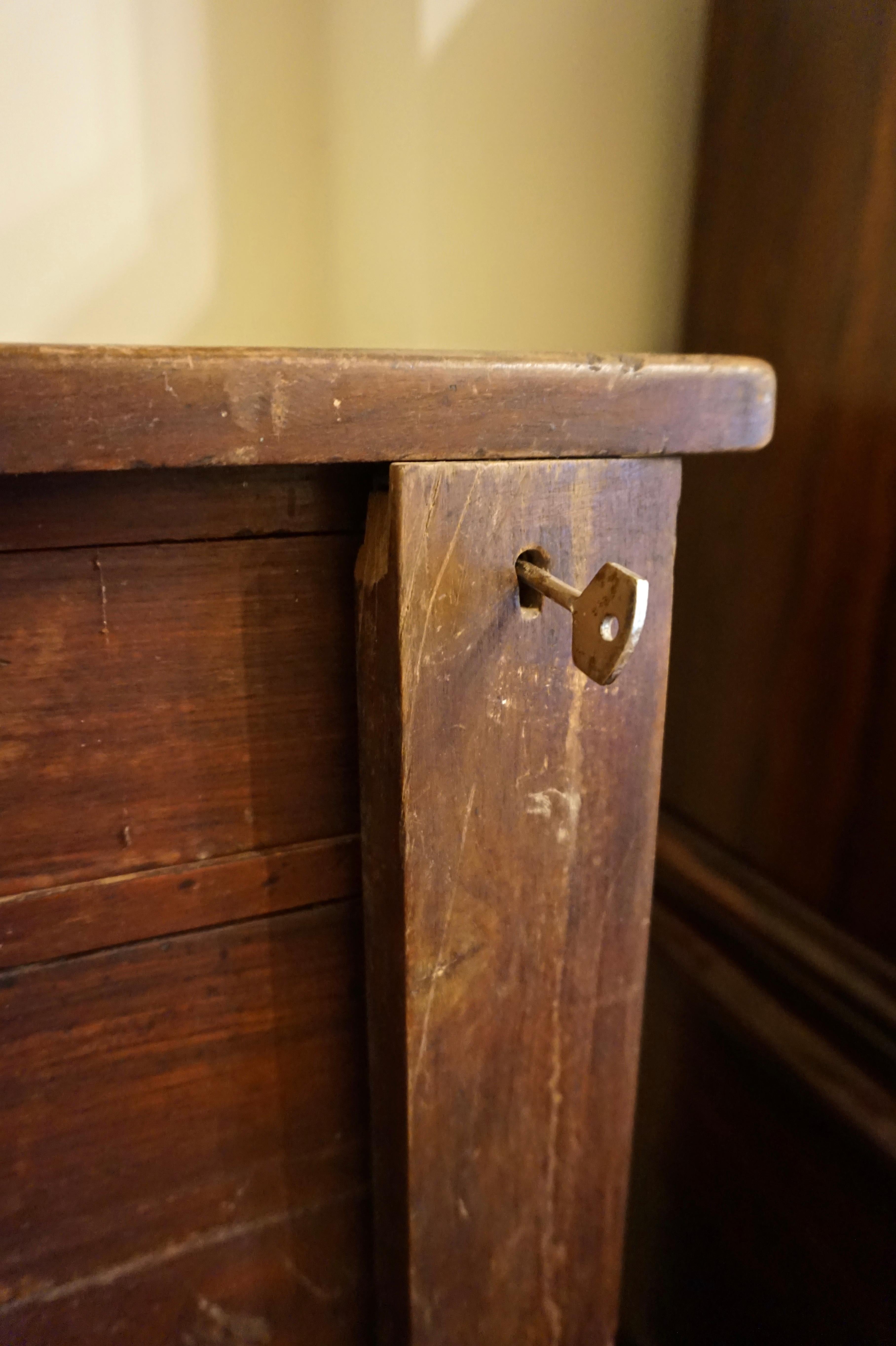 British Colonial Teak Filing Apothecary Cabinet wt Metal Pulls & Lock Mechanism For Sale 3