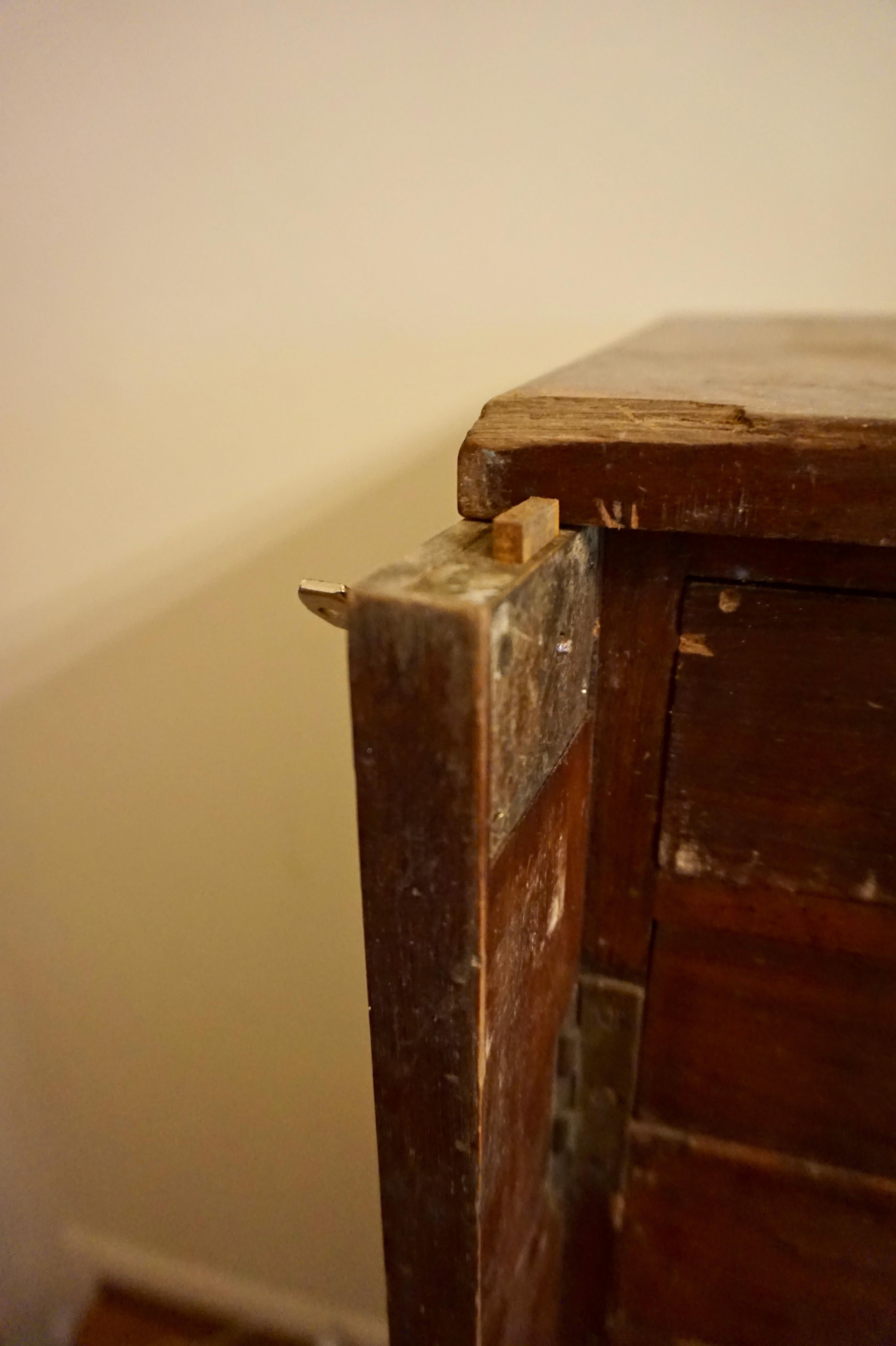 British Colonial Teak Filing Apothecary Cabinet wt Metal Pulls & Lock Mechanism For Sale 6