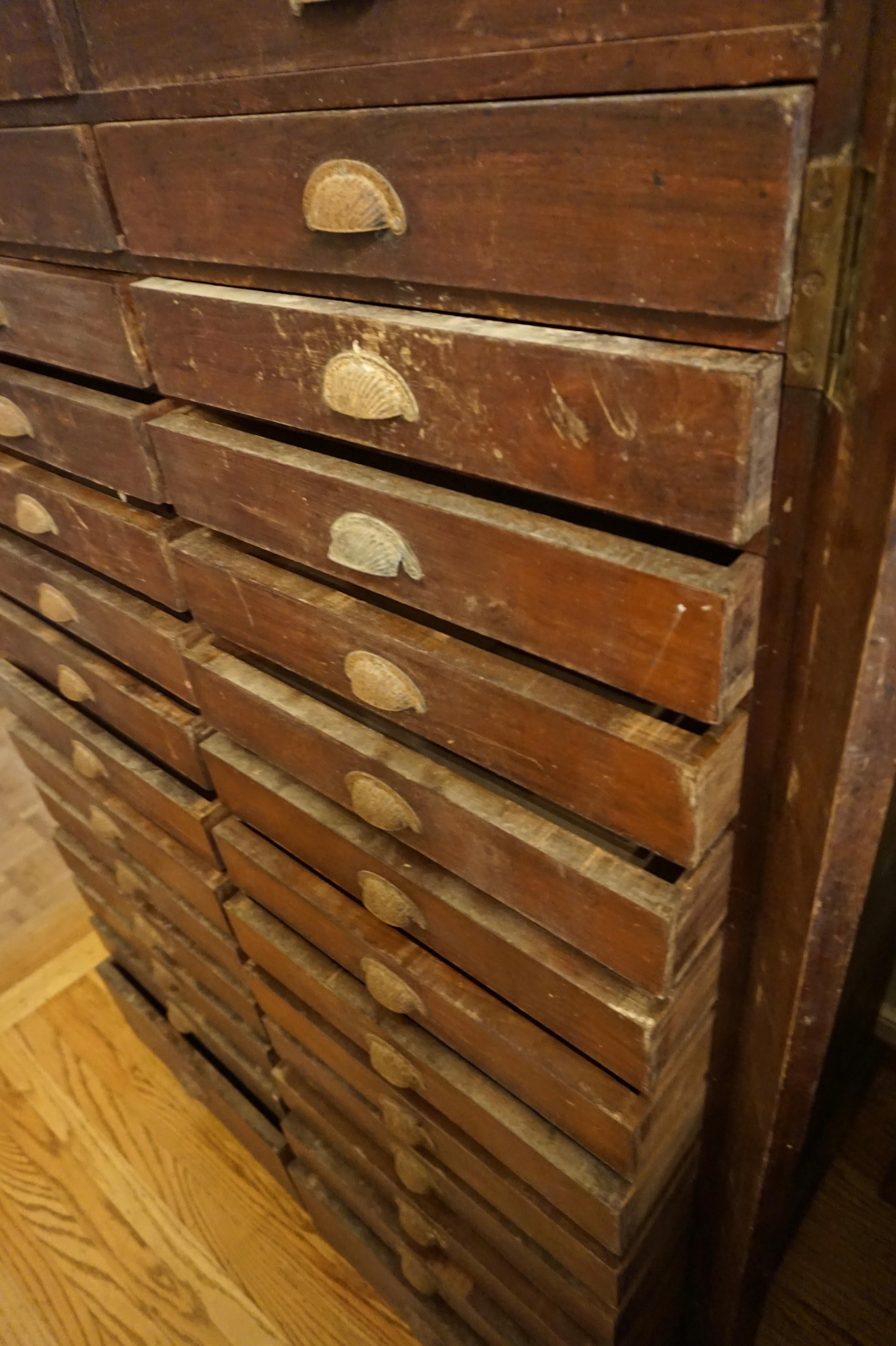 British Colonial Teak Filing Apothecary Cabinet wt Metal Pulls & Lock Mechanism For Sale 10