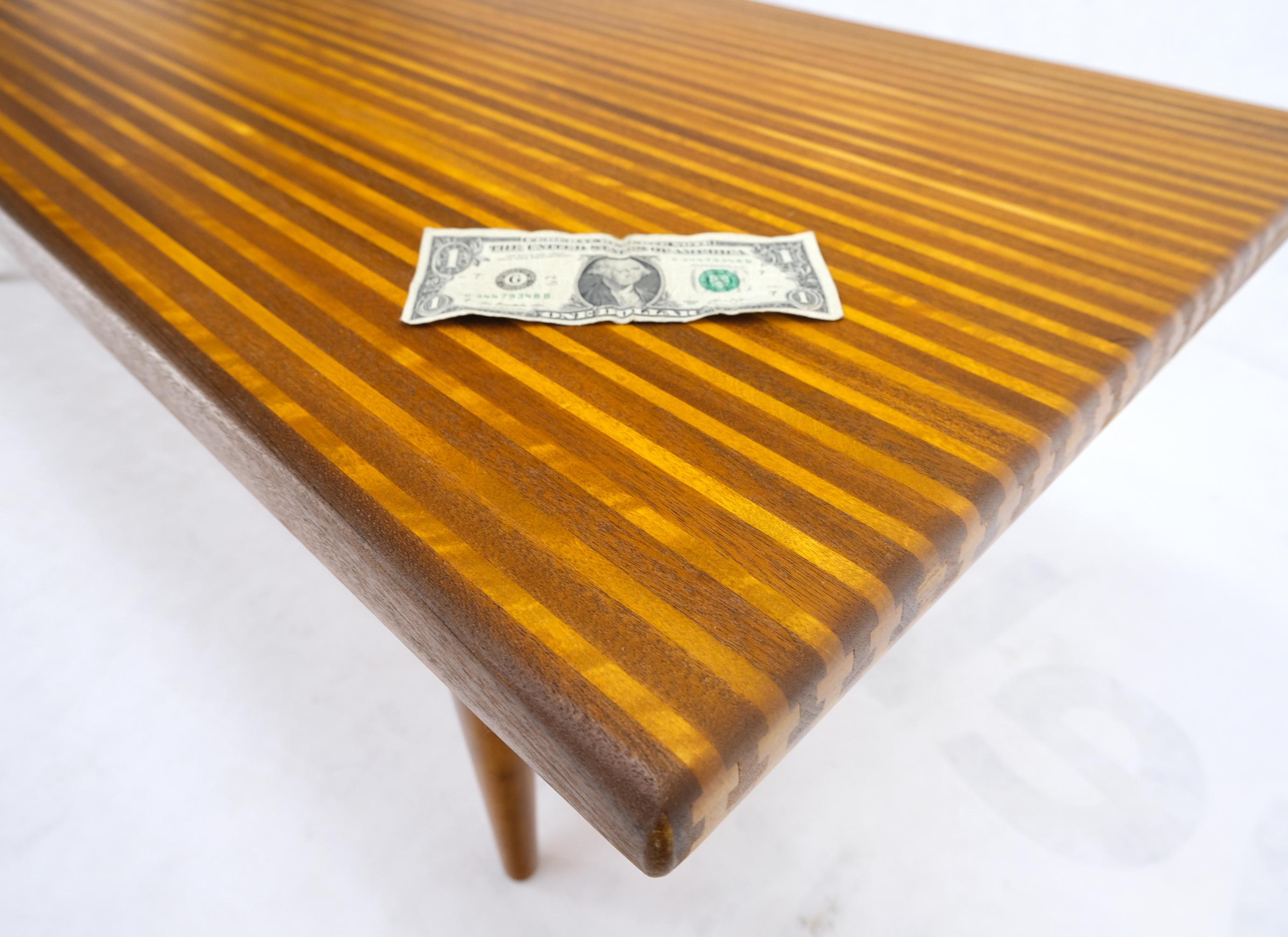Lacquered Solid Teak & Walnut Block Swedish Coffee Table on Tapered Dowel Legs Mint For Sale