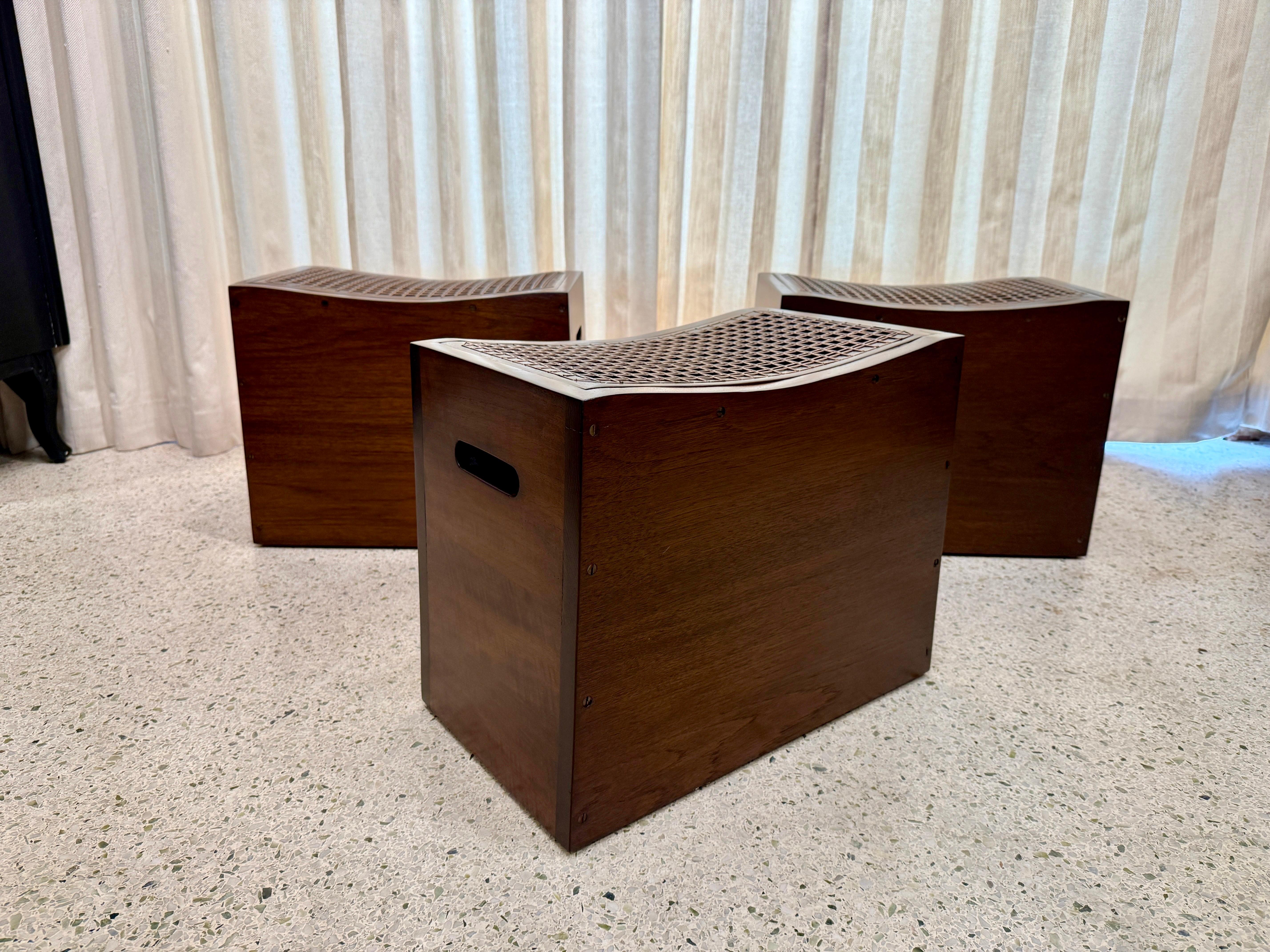 Solid Teak & Wicker Seat Occasional Stools - Three (3) Available For Sale 6