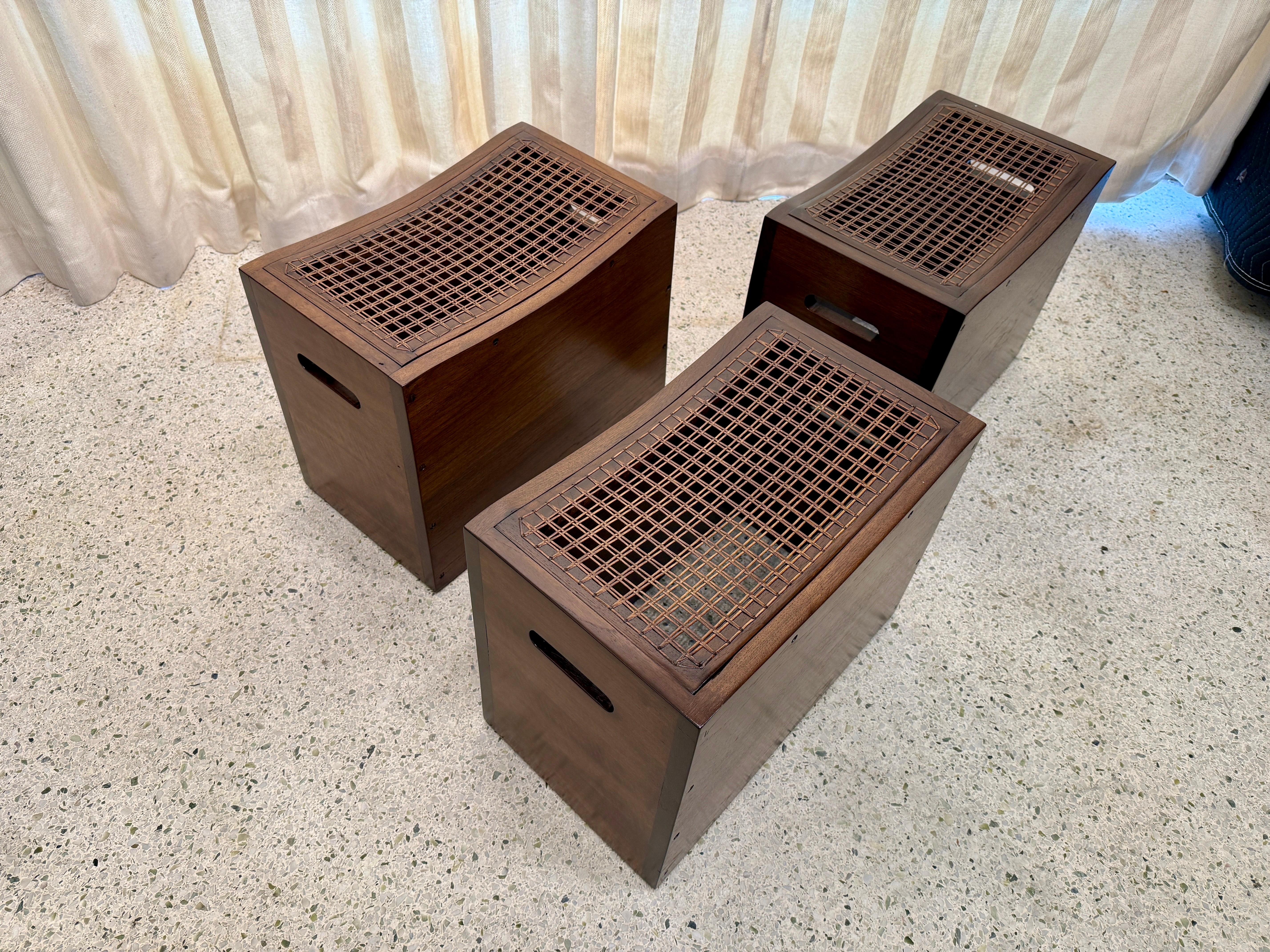 Solid Teak & Wicker Seat Occasional Stools - Three (3) Available For Sale 8