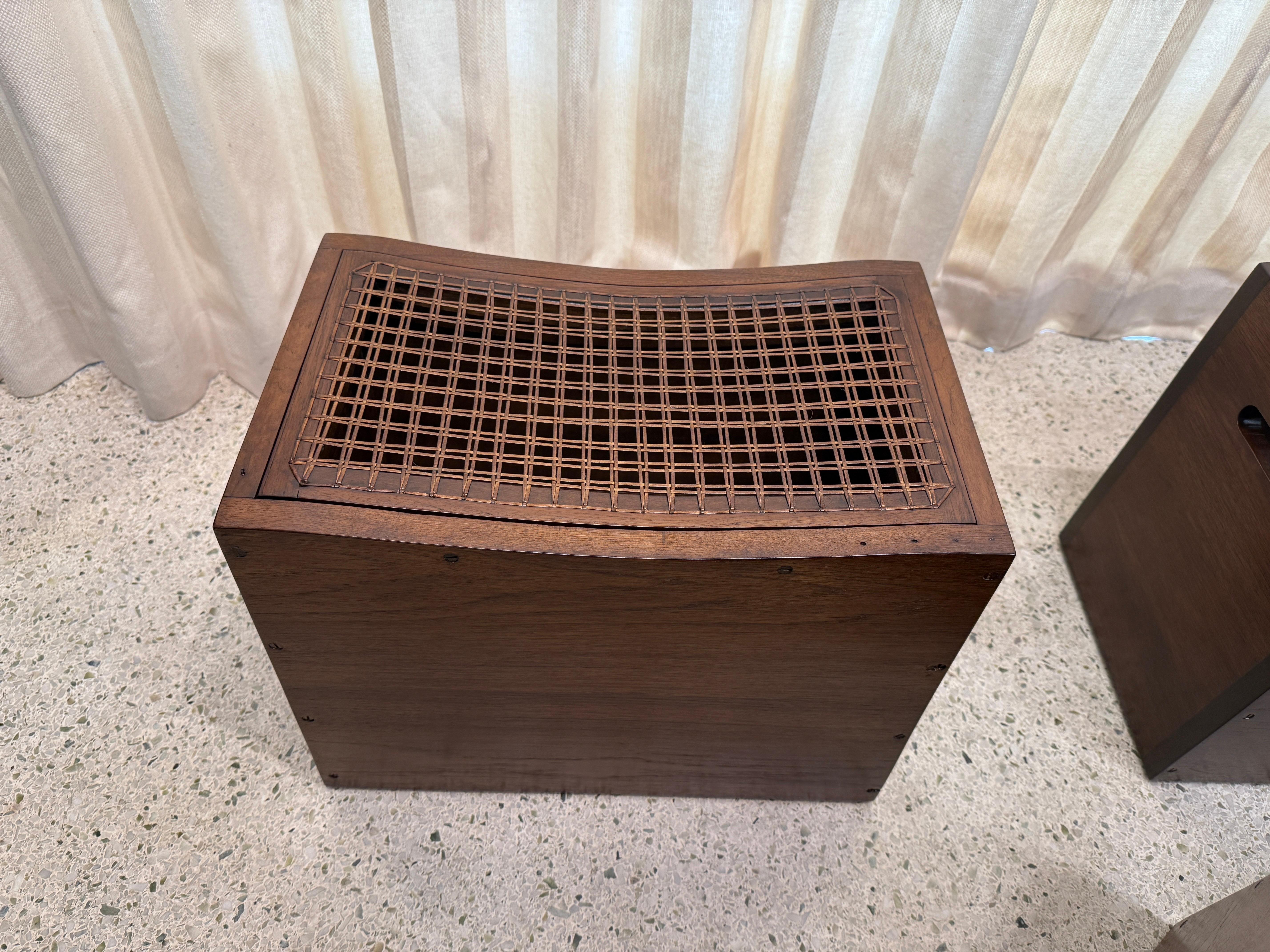 20th Century Solid Teak & Wicker Seat Occasional Stools - Three (3) Available For Sale