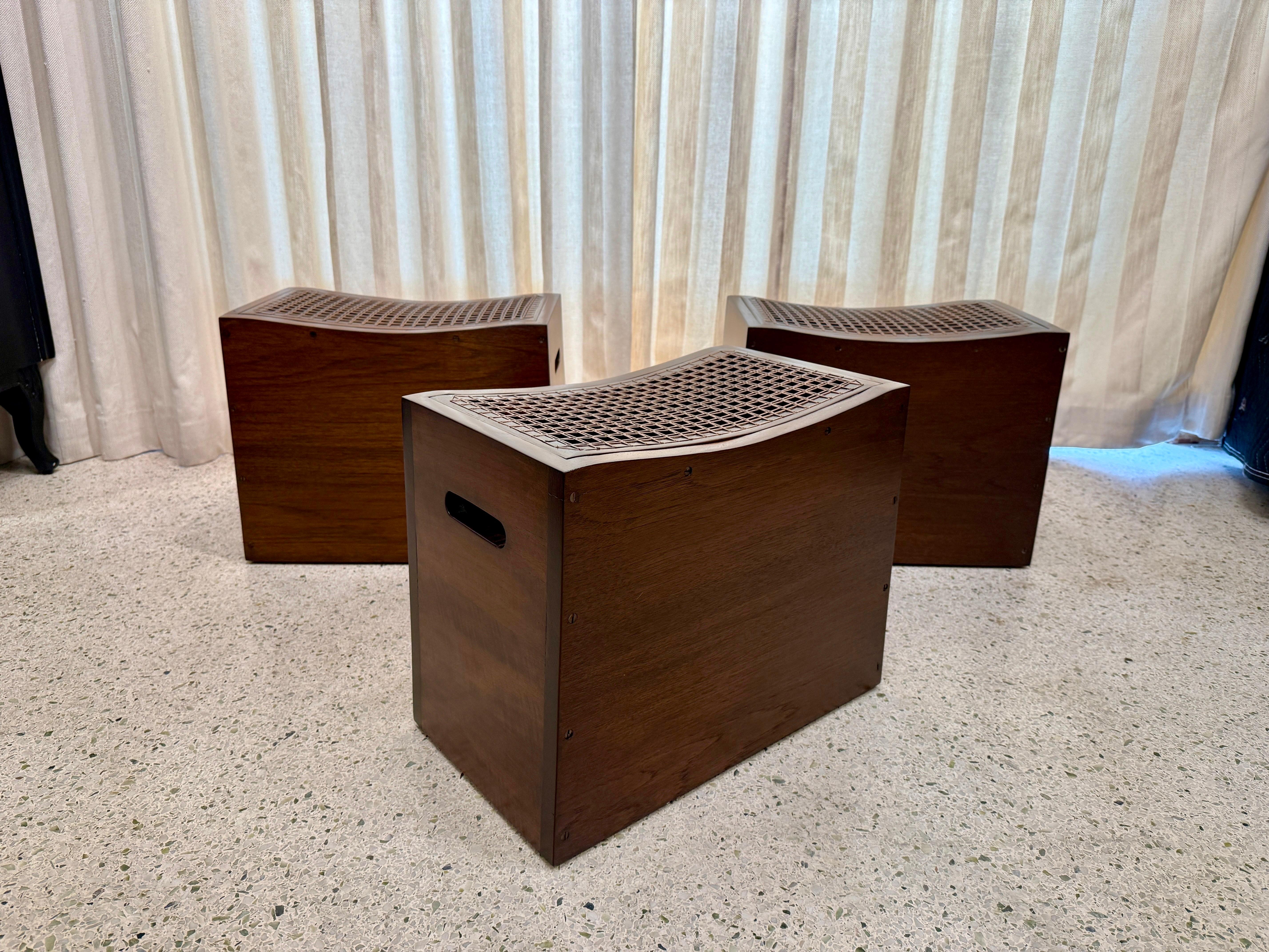 Solid Teak & Wicker Seat Occasional Stools - Three (3) Available For Sale 3