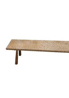 Solid Teak Wood Bench with Hand-hewn detailing and Sculptural Leg Form