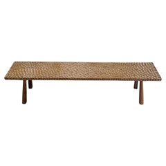 Solid Teak Wood Bench with Hand-hewn detailing and Sculptural Leg Form