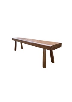 Solid Teak Wood Bench with Softened Edges and Sculptural Leg Form
