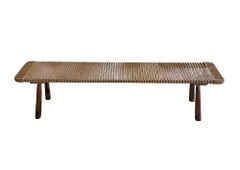Solid Teak Wood Bench with Softened Edges and Sculptural Leg Form