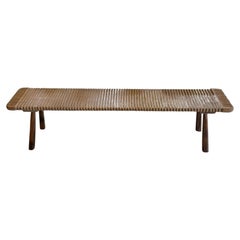 Solid Teak Wood Bench with Softened Edges and Sculptural Leg Form