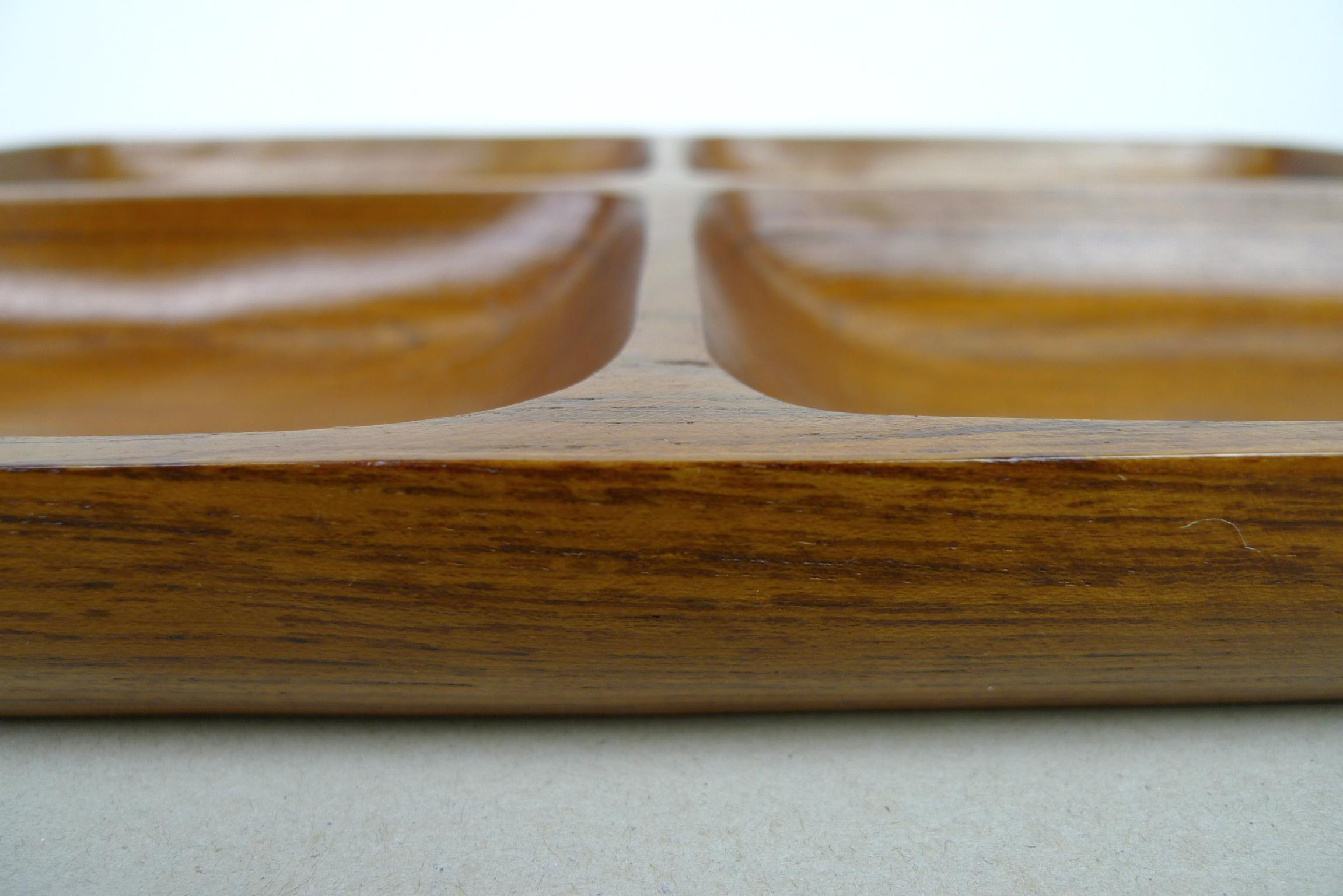 Solid Teak Wood Bowl with Four Compartments, Denmark, 1960s For Sale 4