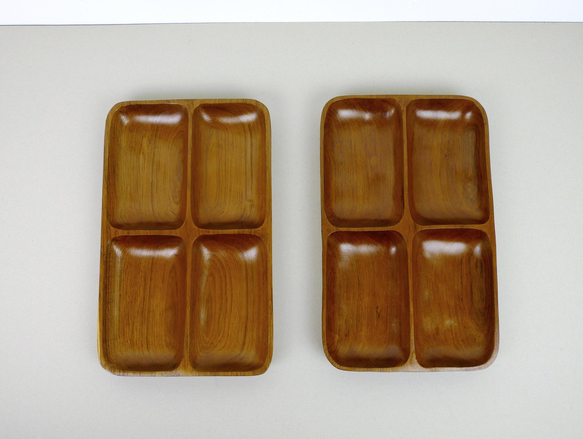 Scandinavian Modern Solid Teak Wood Bowl with Four Compartments, Denmark, 1960s For Sale