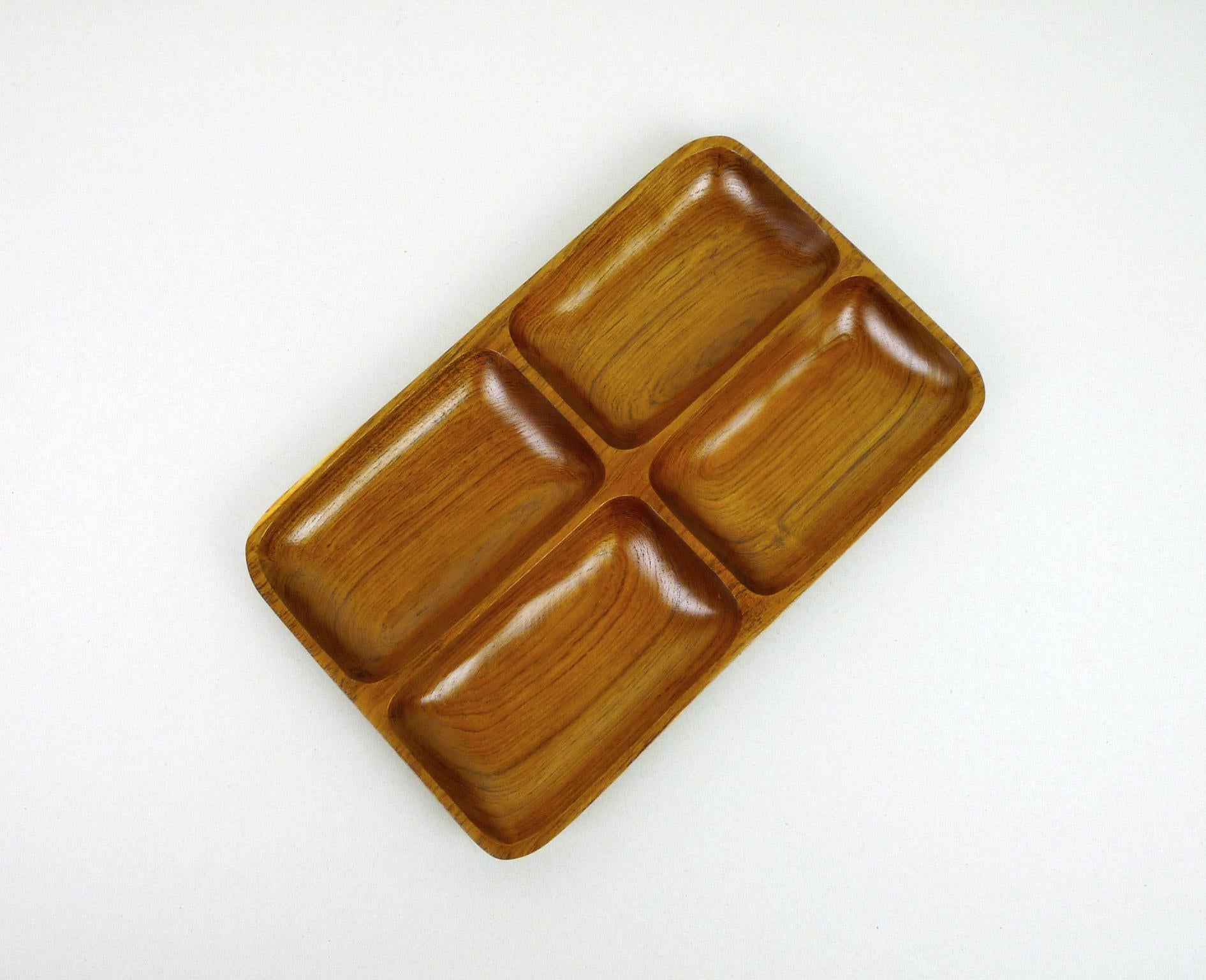 Danish Solid Teak Wood Bowl with Four Compartments, Denmark, 1960s For Sale