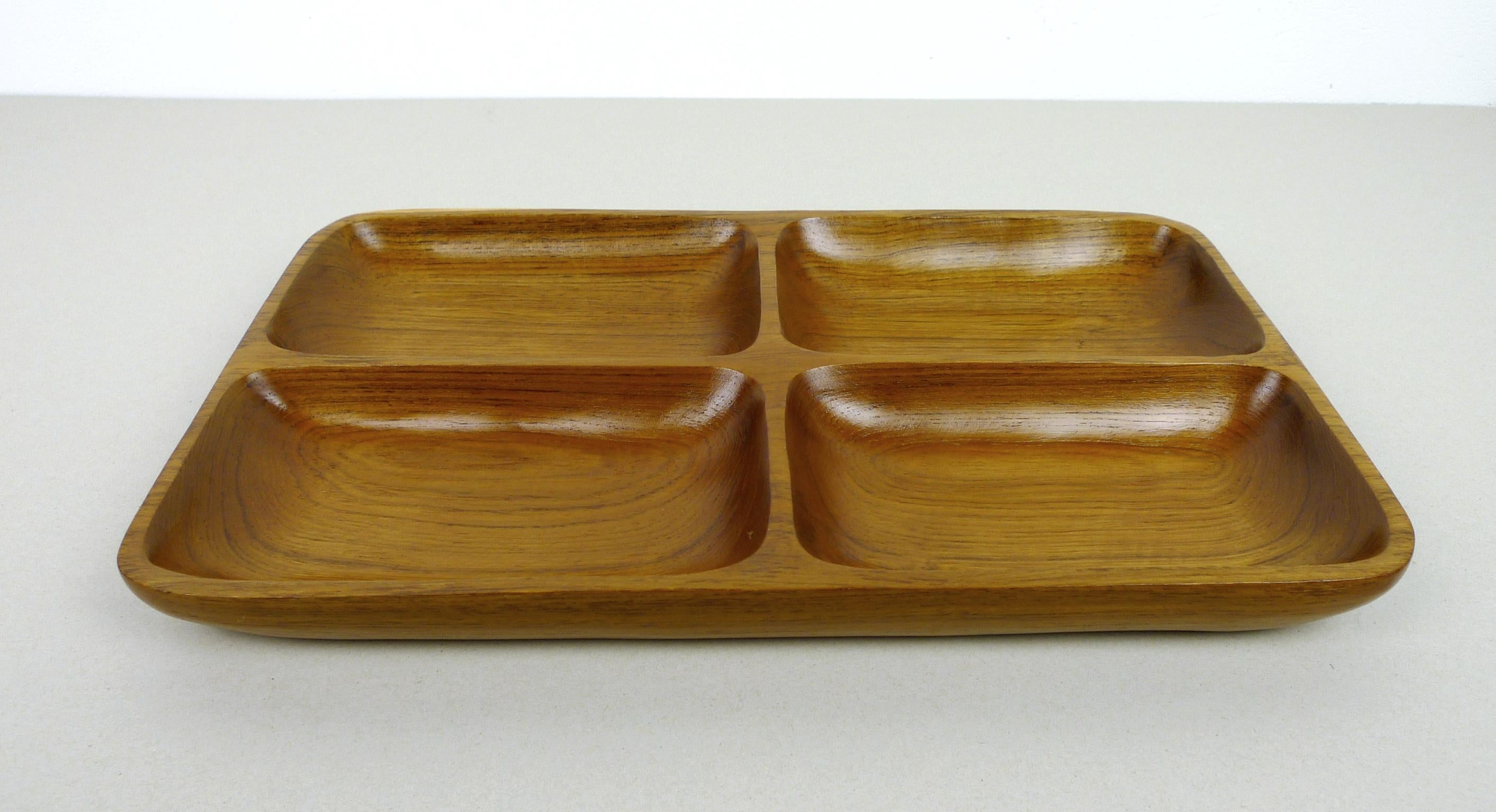 20th Century Solid Teak Wood Bowl with Four Compartments, Denmark, 1960s For Sale