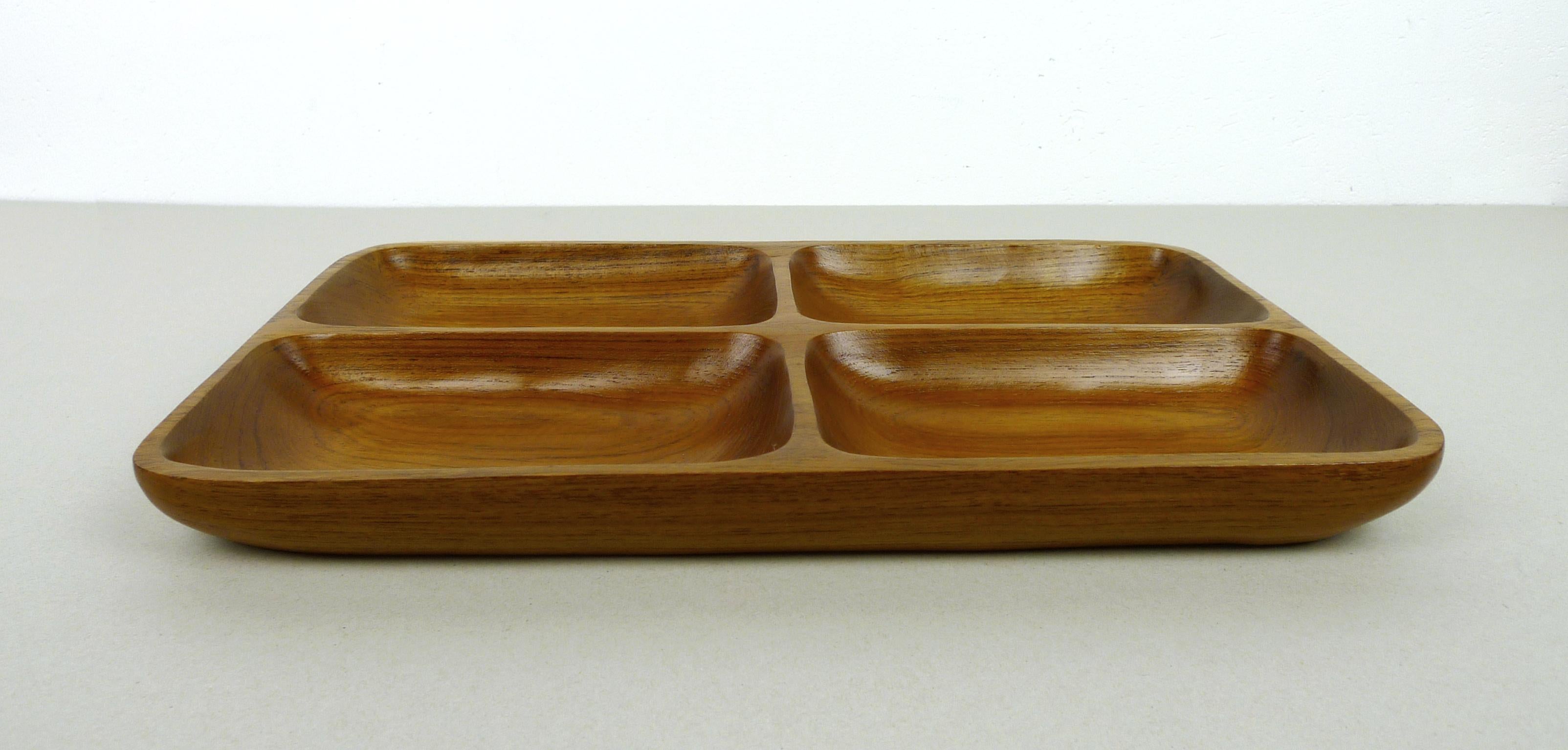 Solid Teak Wood Bowl with Four Compartments, Denmark, 1960s For Sale 1