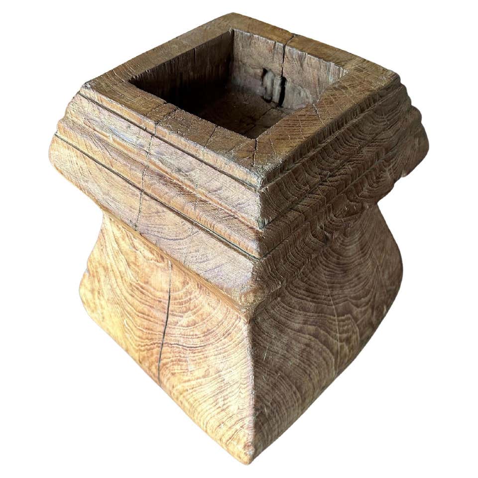Solid Teak Wood Column Base of Traditional Javanese House, Organic c ...
