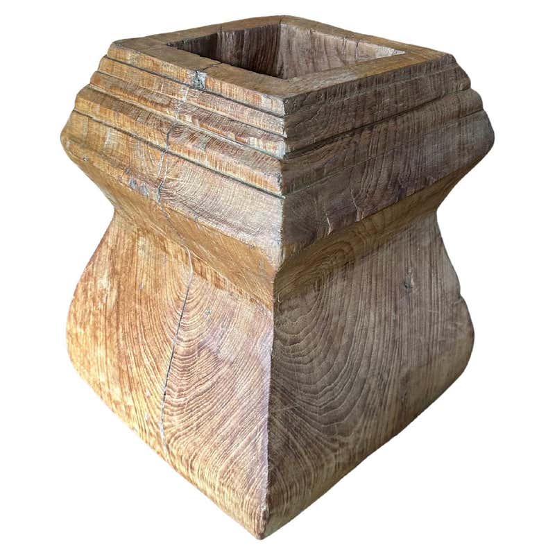 Solid Teak Wood Column Base of Traditional Javanese House, Organic c ...