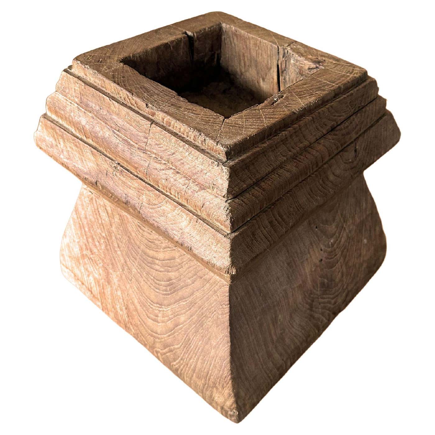Wood Base Solid Teak Wood Column Base of Traditional Javanese House, Organic c ...
