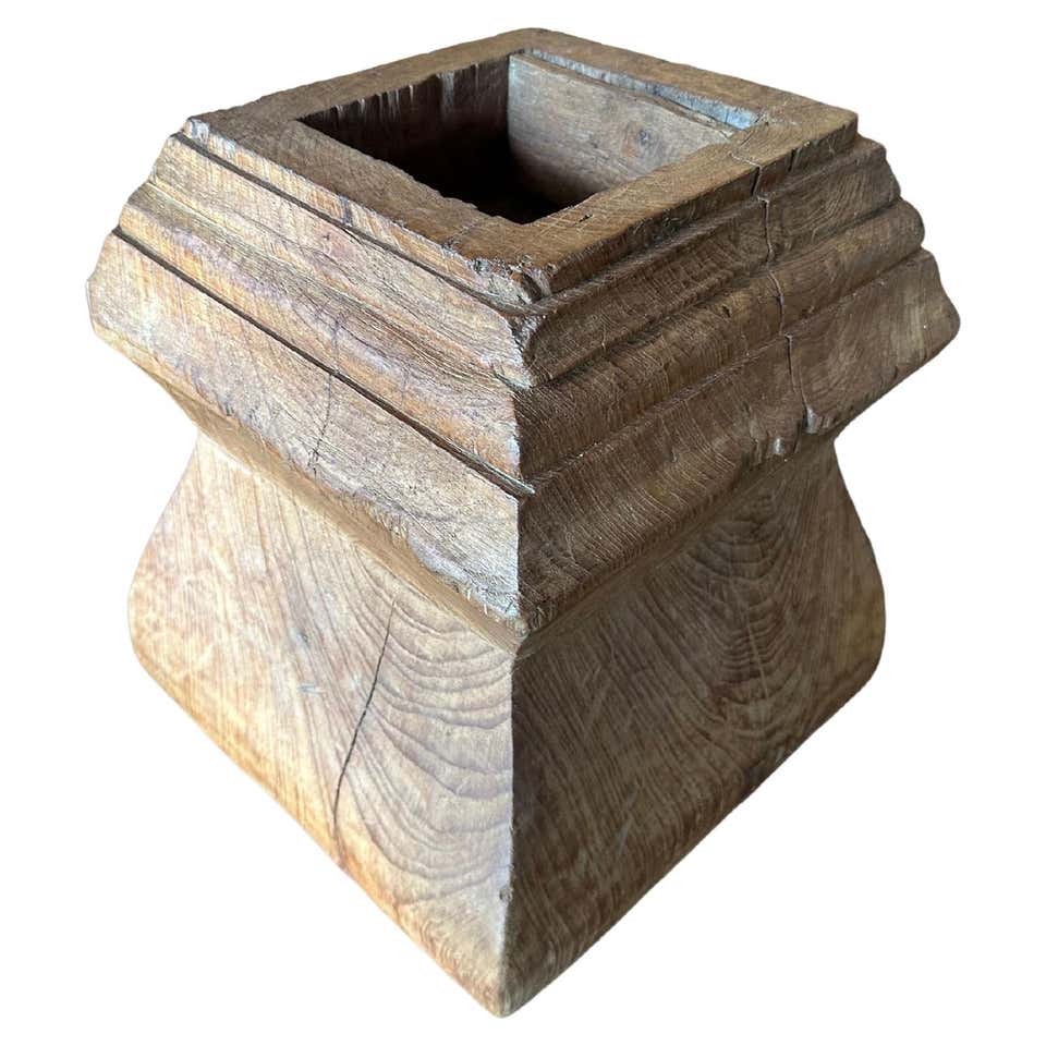 Solid Teak Wood Column Base of Traditional Javanese House, Organic c ...