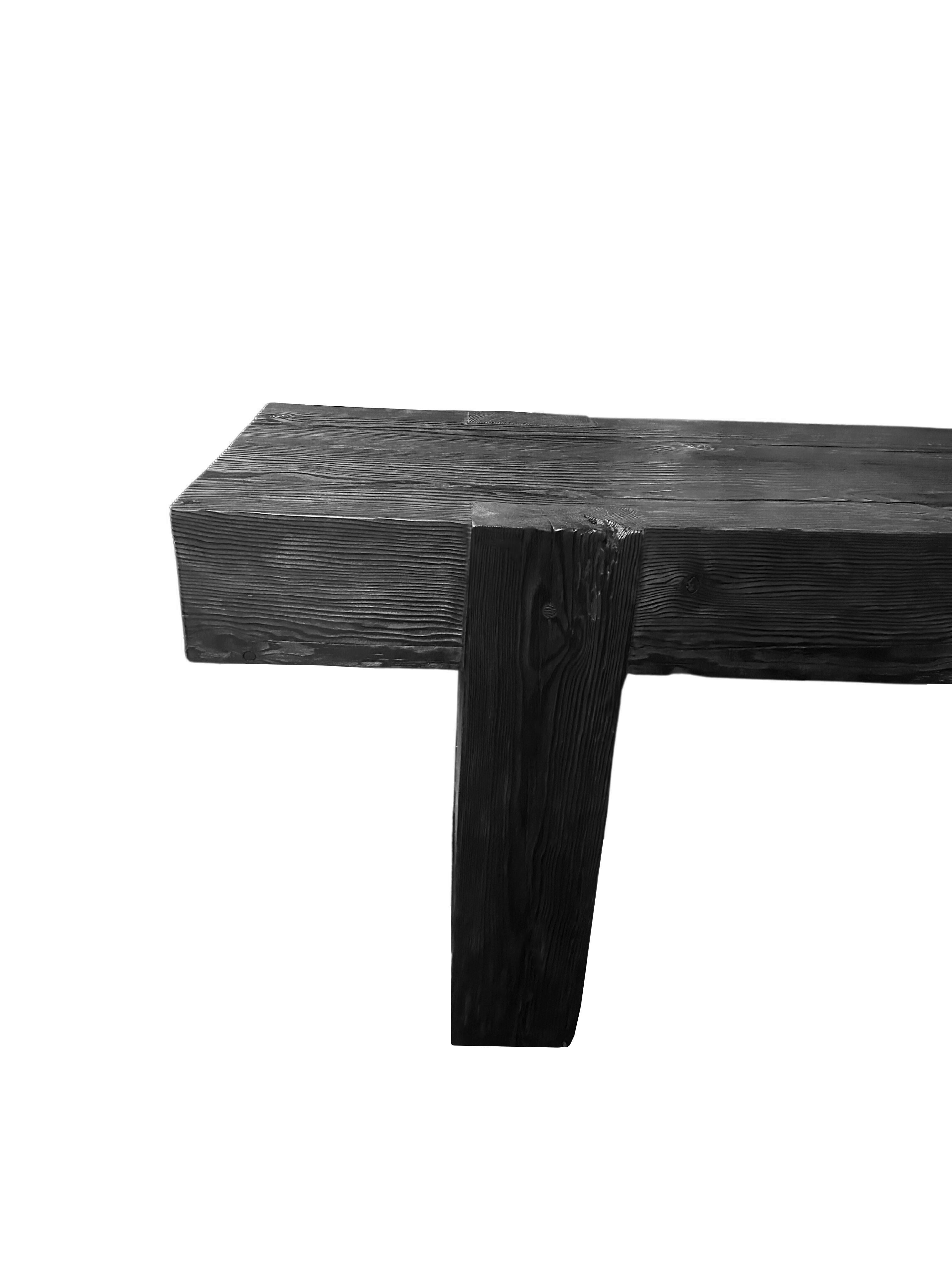 Other Solid Teak Wood Console Table, Burnt Finish Modern Organic For Sale